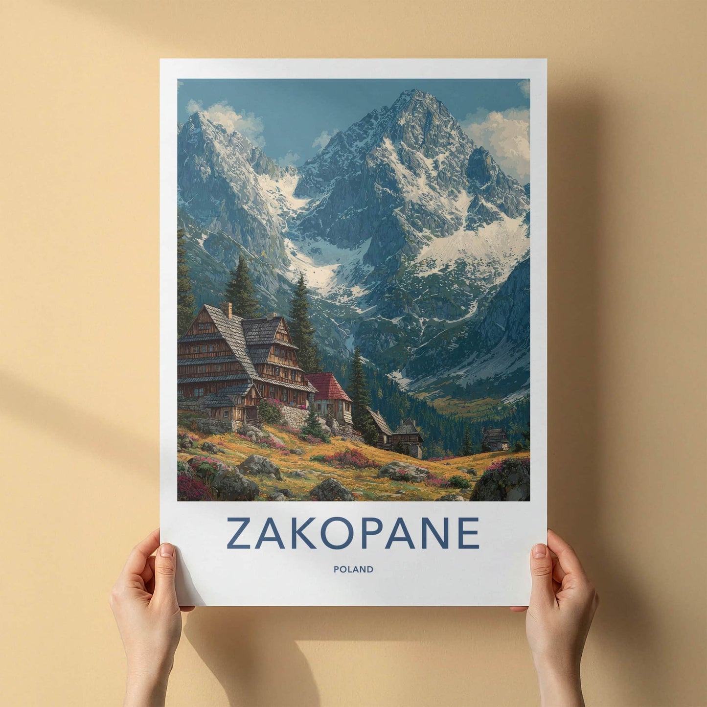Zakopane Poster - Poland Travel Art - Snowy Peaks Village Home Decor
