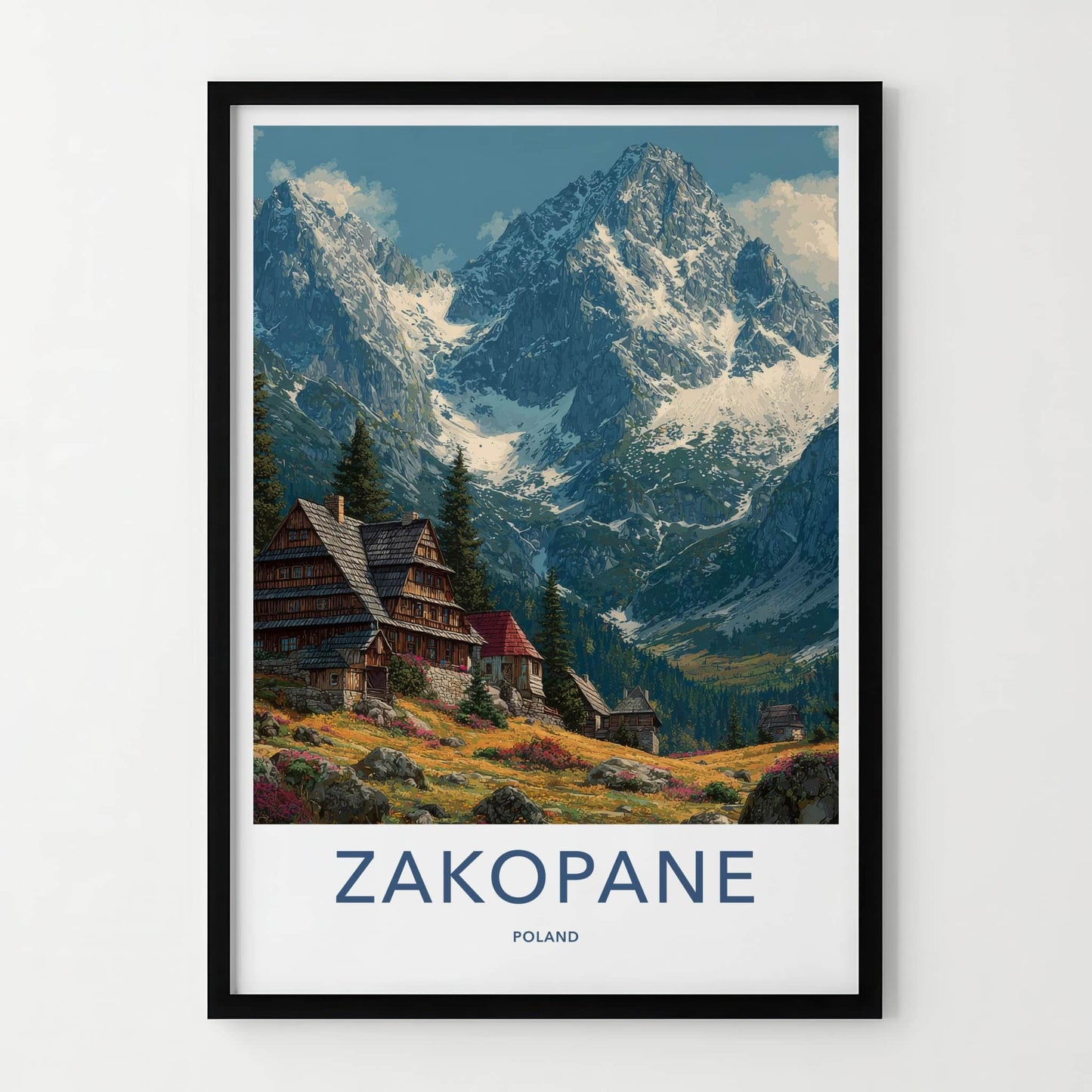 Zakopane Poster - Poland Travel Art - Snowy Peaks Village Home Decor
