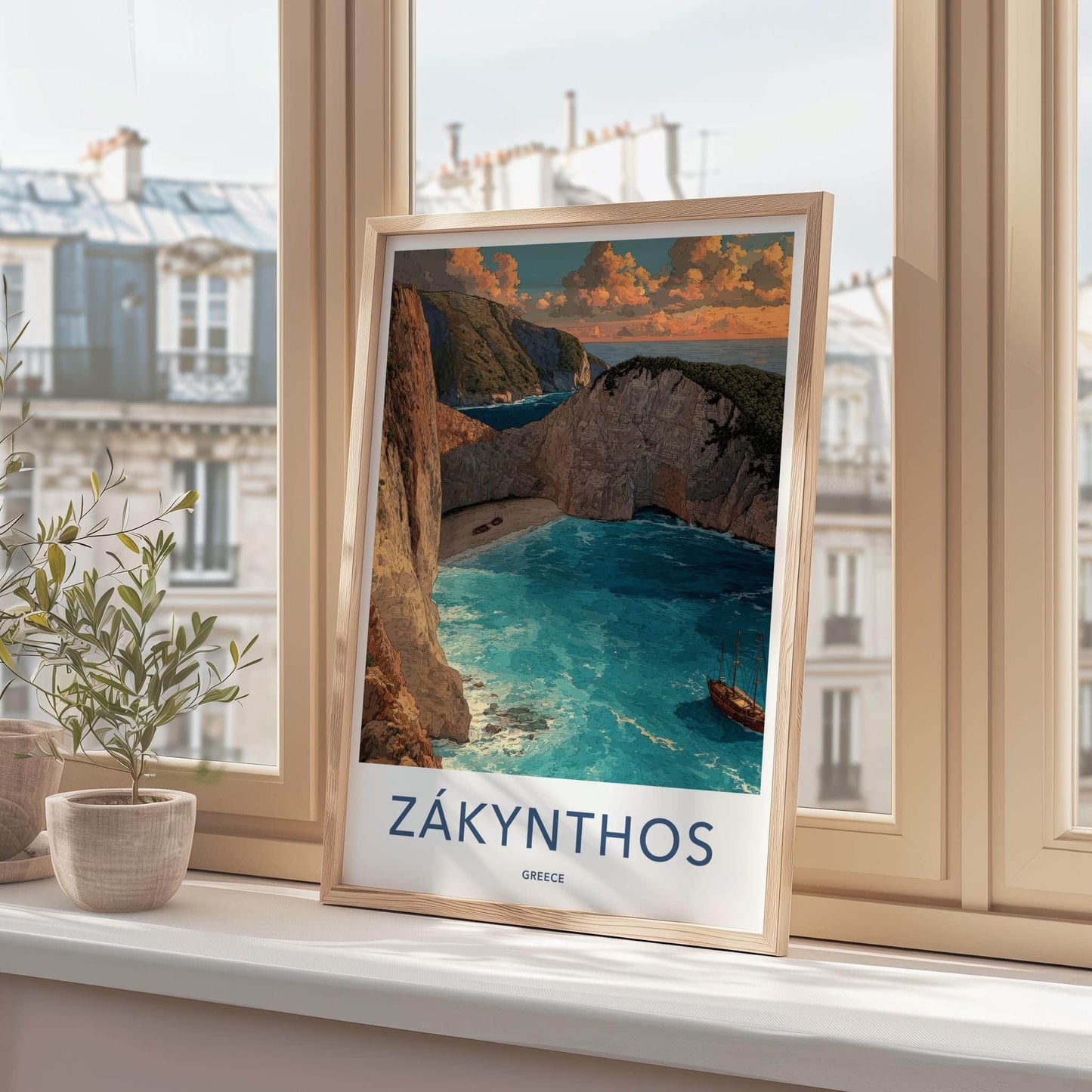 Zakynthos Poster - Greece Framed Print - Navagio Beach Cliffs Lounge Decor