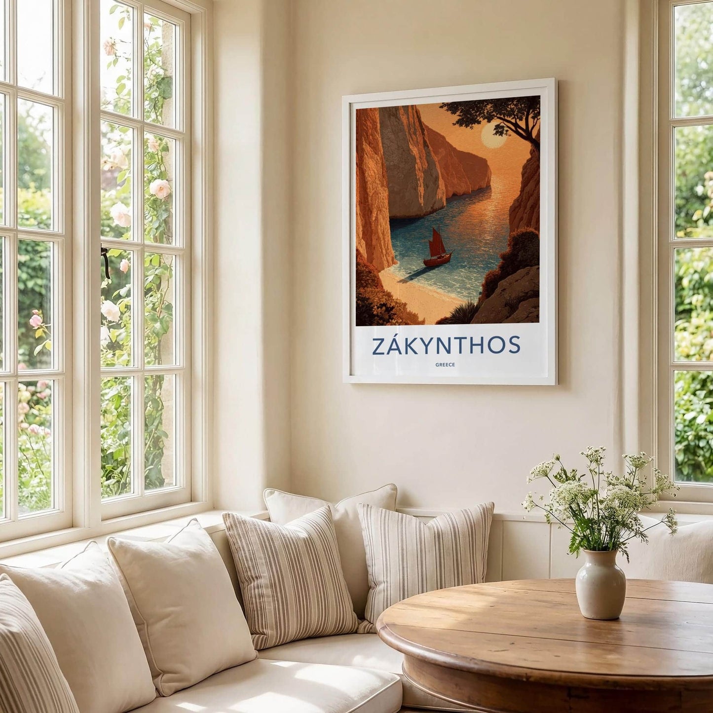 Zakynthos Poster - Greece Travel Art - Orange Cliff Sailboat Home Decor