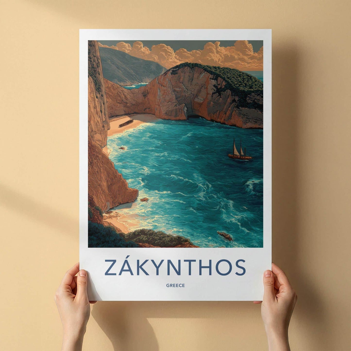 Zakynthos Poster - Greece Travel Art - Shipwreck Beach Cove Home Decor