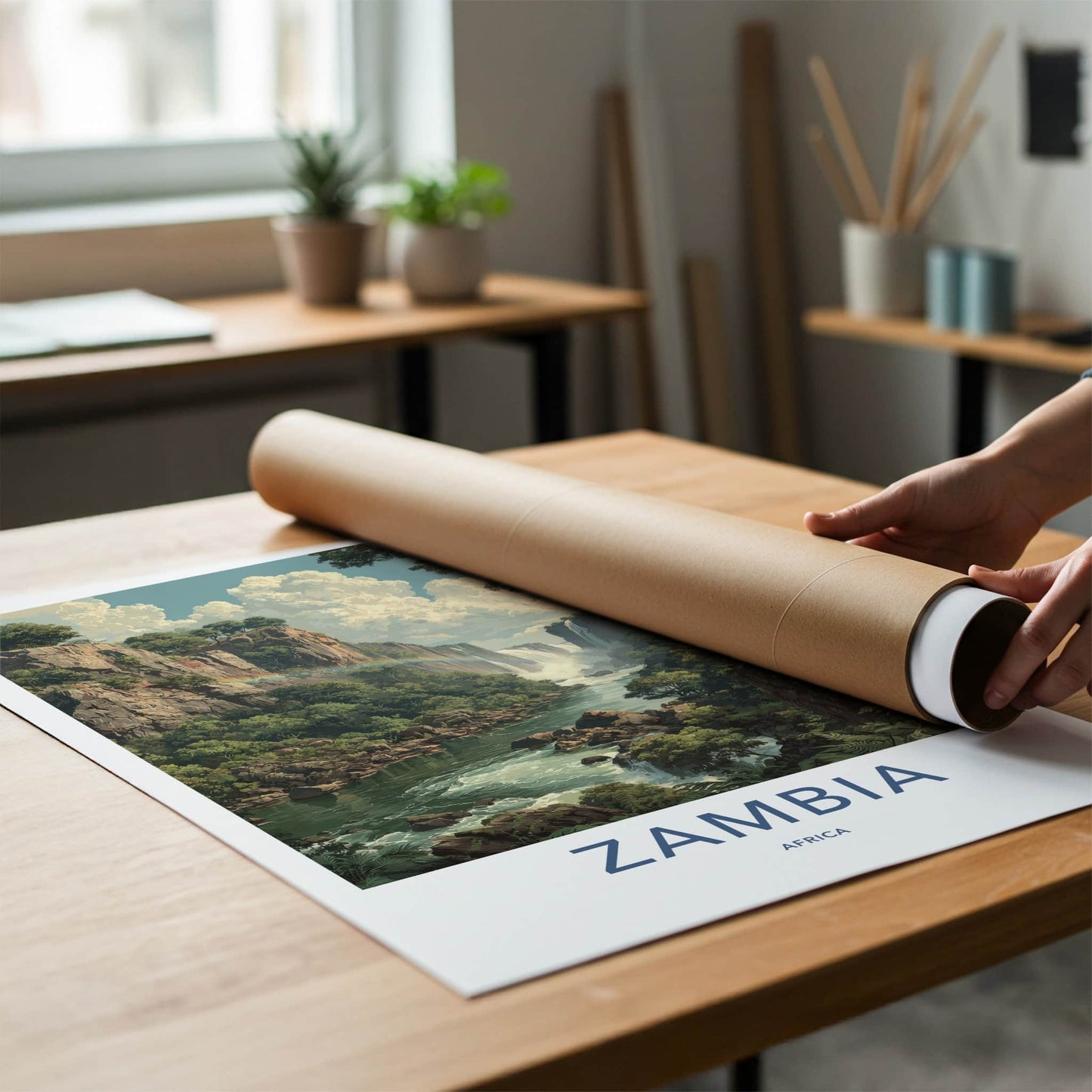 Zambia Poster - Africa Travel Art - Lush River Rainbow Home Decor