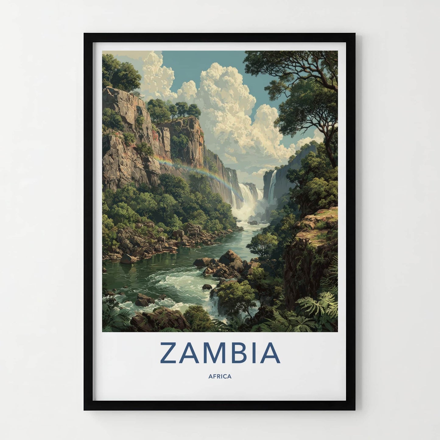 Zambia Poster - Africa Travel Art - Lush River Rainbow Home Decor