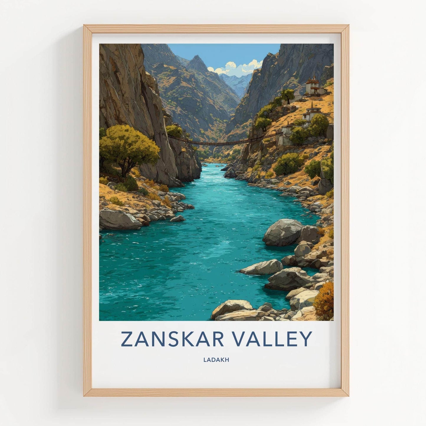 Zanskar Valley Poster - India Travel Art - Ladakh Turquoise River Canyon Wall Decor