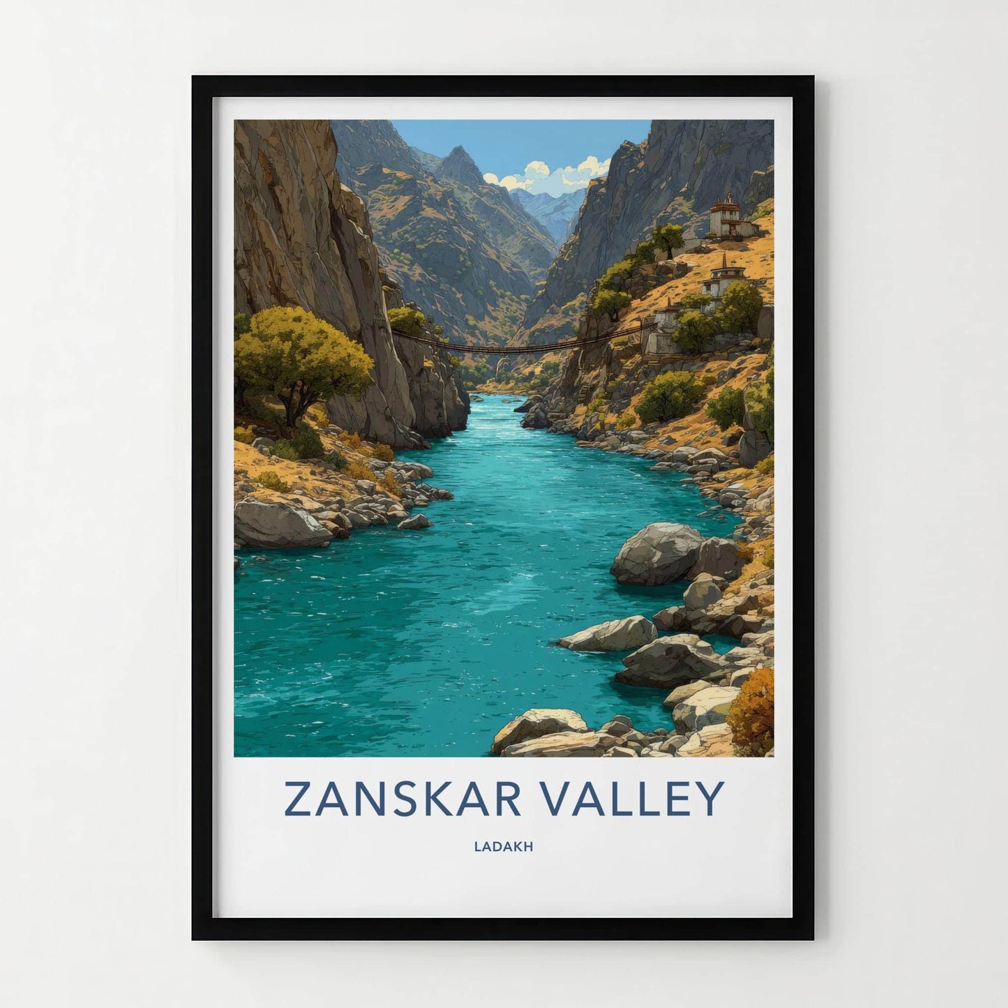 Zanskar Valley Poster - India Travel Art - Ladakh Turquoise River Canyon Wall Decor