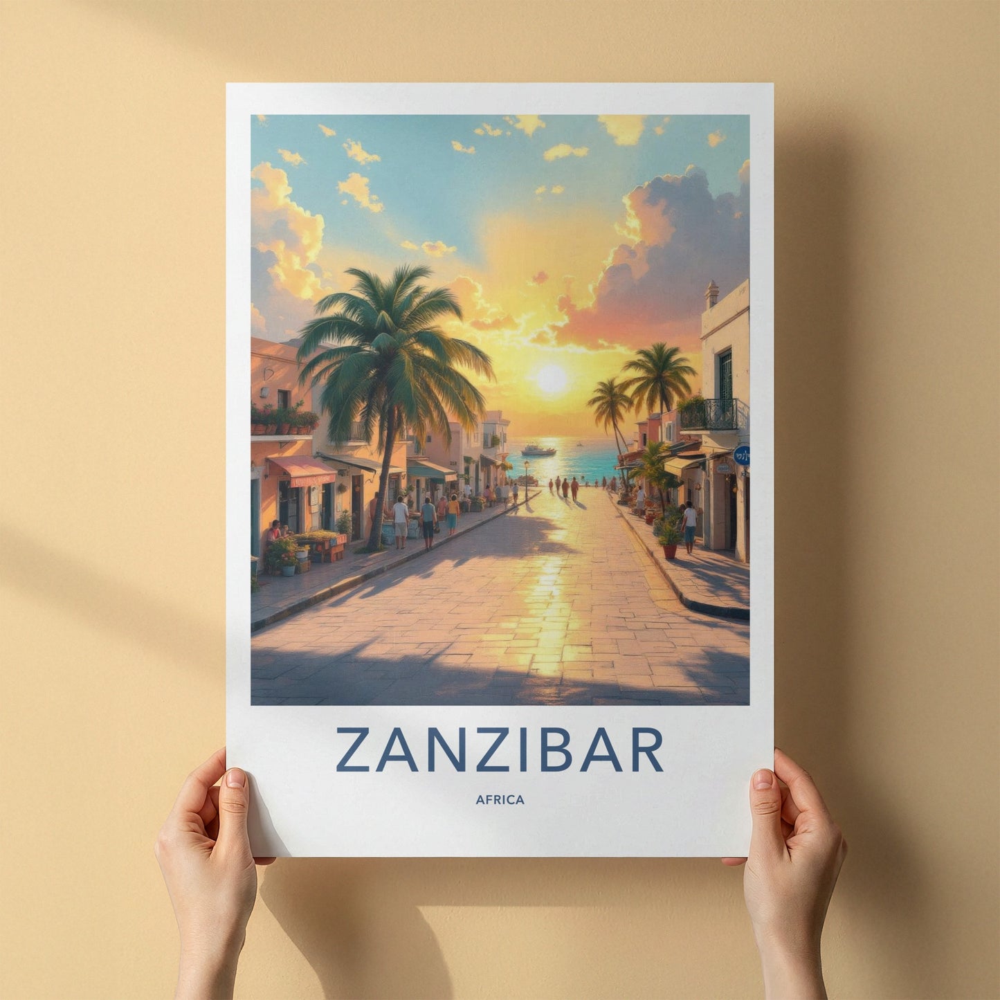 Zanzibar Poster - Tanzania Travel Art - Sunset Coastal Town Home Decor