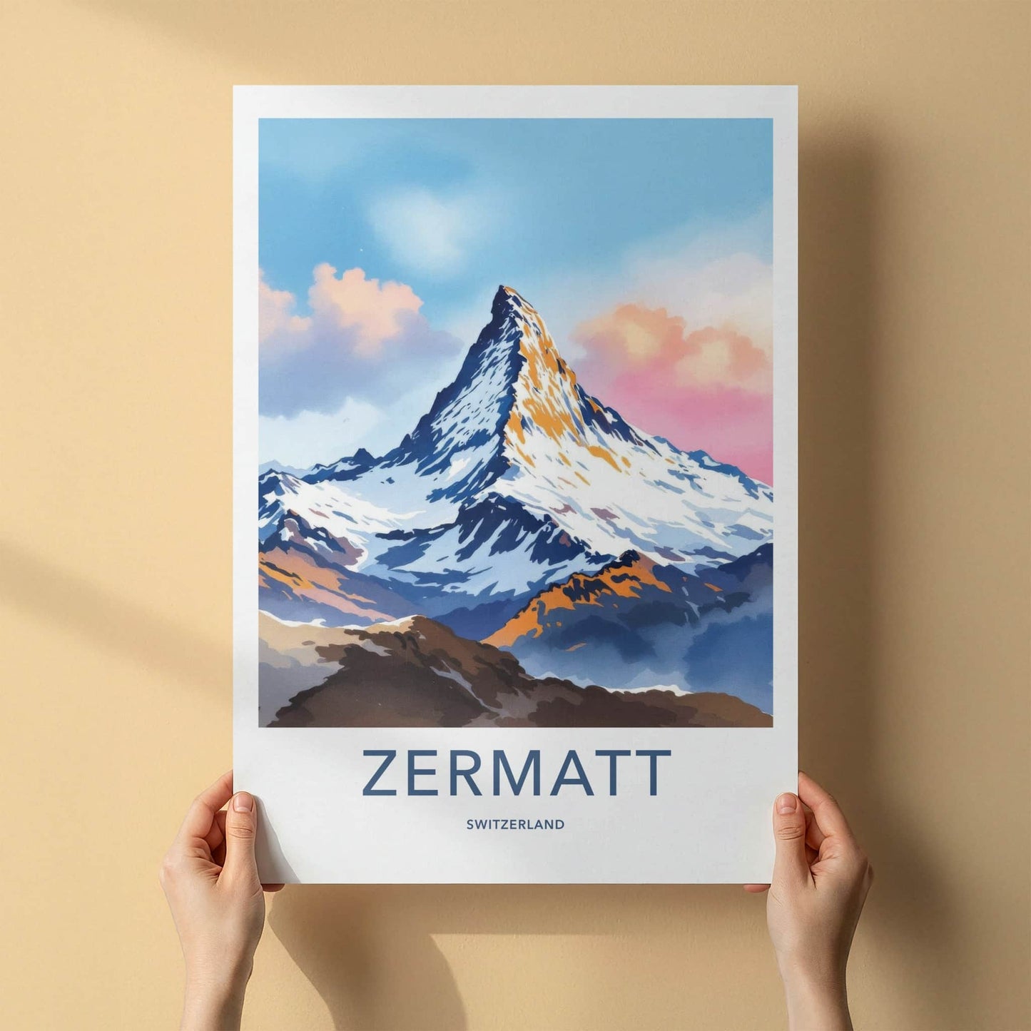 Zermatt Poster - Switzerland Wall Art - Orange Touched Summit Home Decor