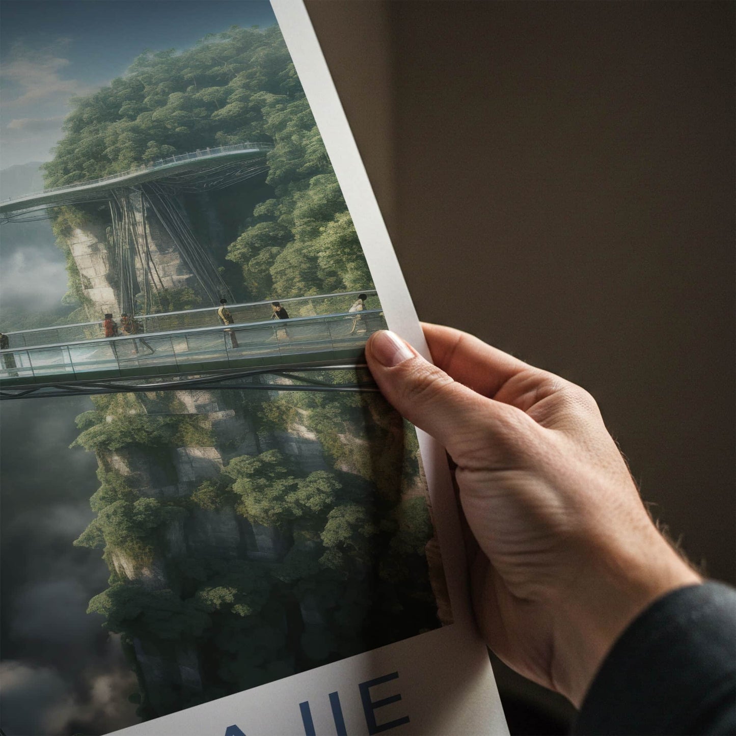 Zhangjiajie Poster - China Travel Art - Misty Gorge Bridge Home Decor