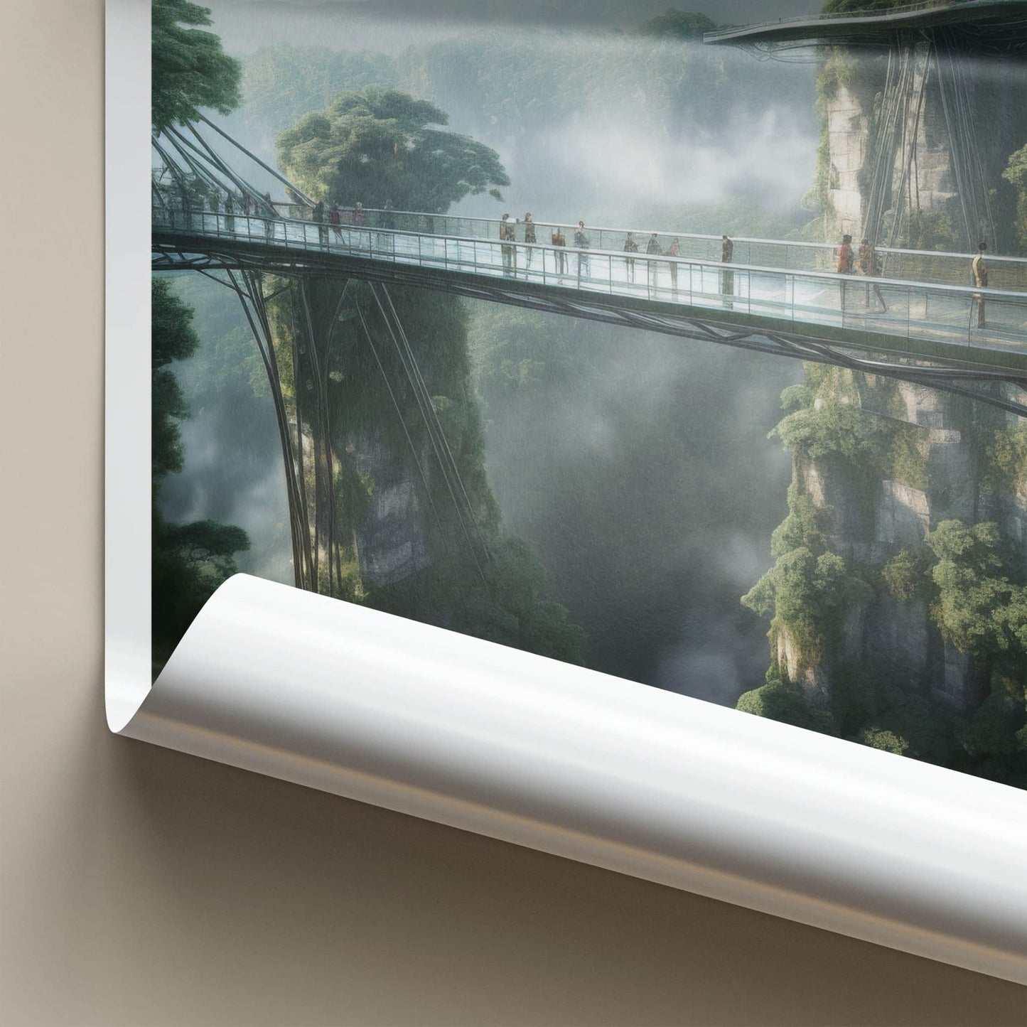 Zhangjiajie Poster - China Travel Art - Misty Gorge Bridge Home Decor