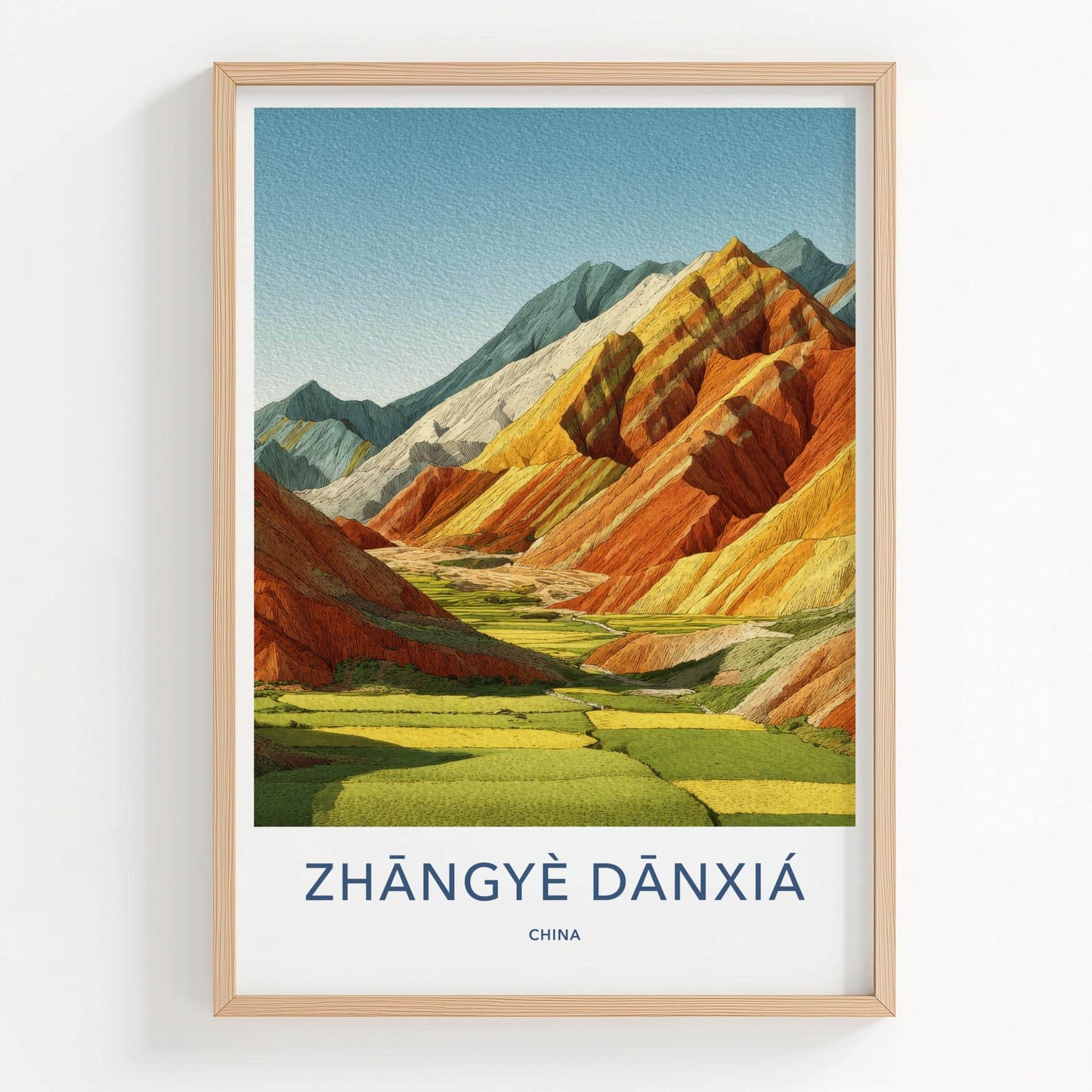 Zhangye Danxia Poster - China Travel Art - Colorful Layered Mountains Home Decor