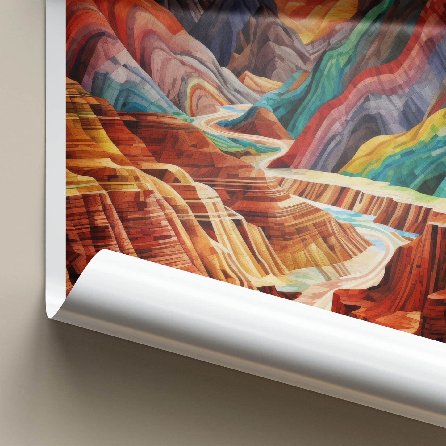 Zhangye Danxia Poster - China Travel Art - Rainbow Canyon River Home Decor