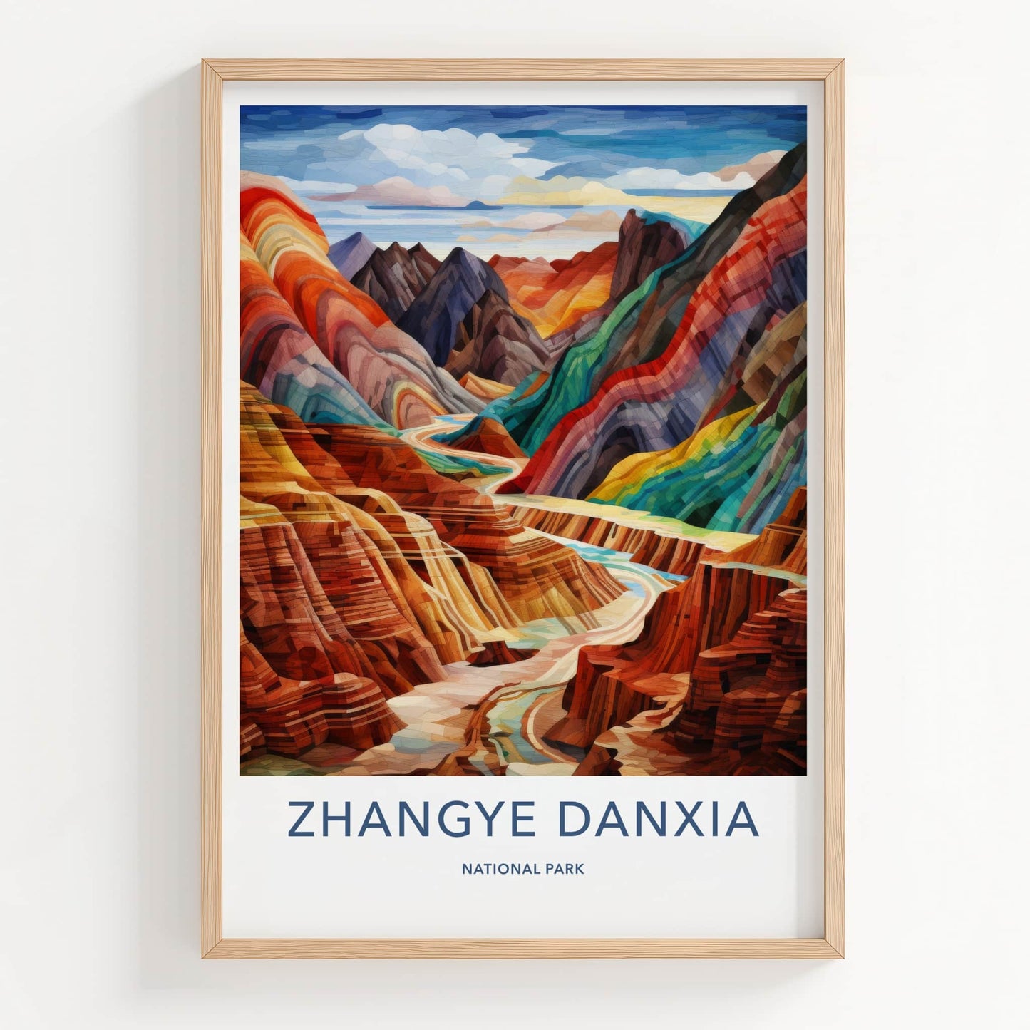 Zhangye Danxia Poster - China Travel Art - Rainbow Canyon River Home Decor