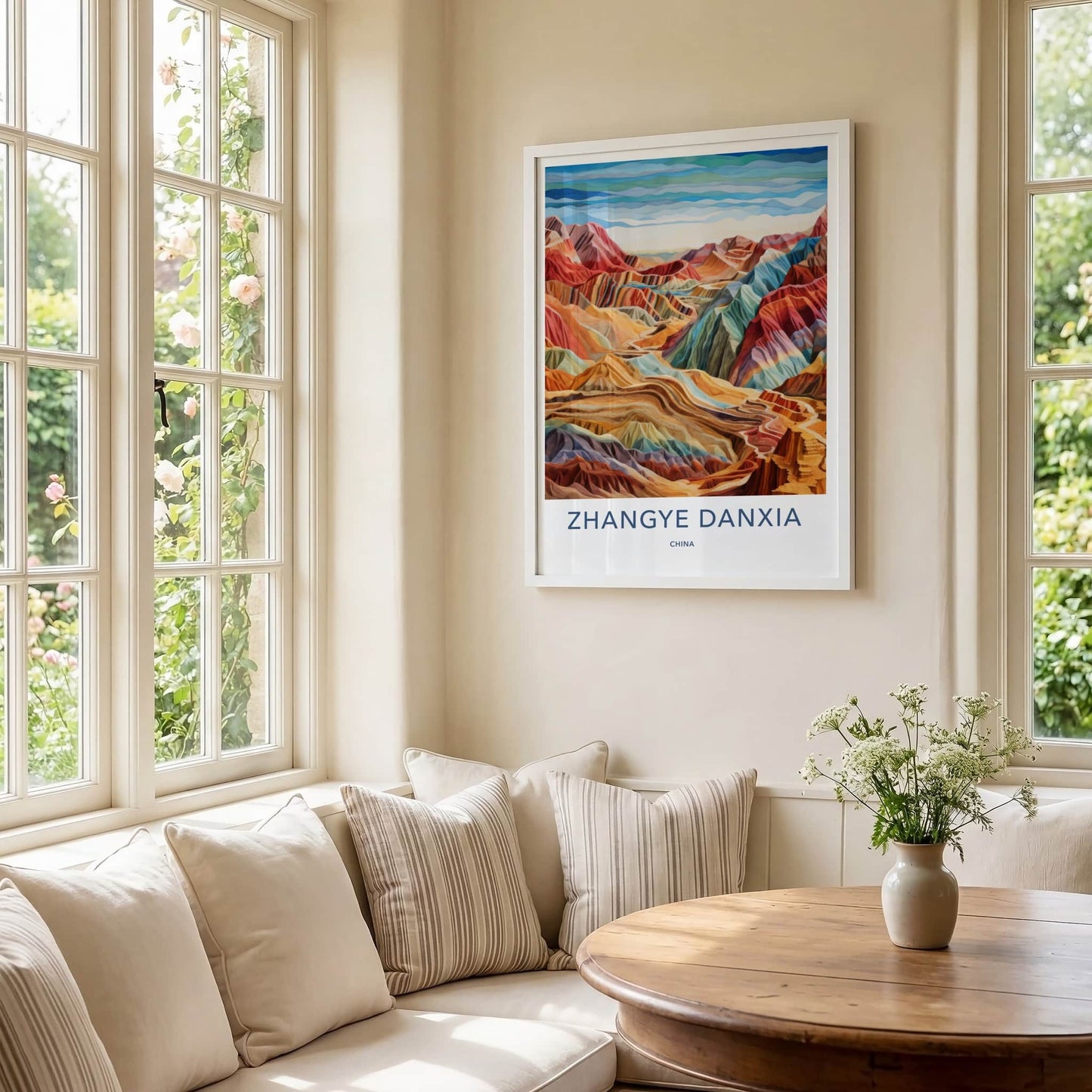 Zhangye Danxia Poster - China Travel Art - Rainbow Layered Mountains Home Decor
