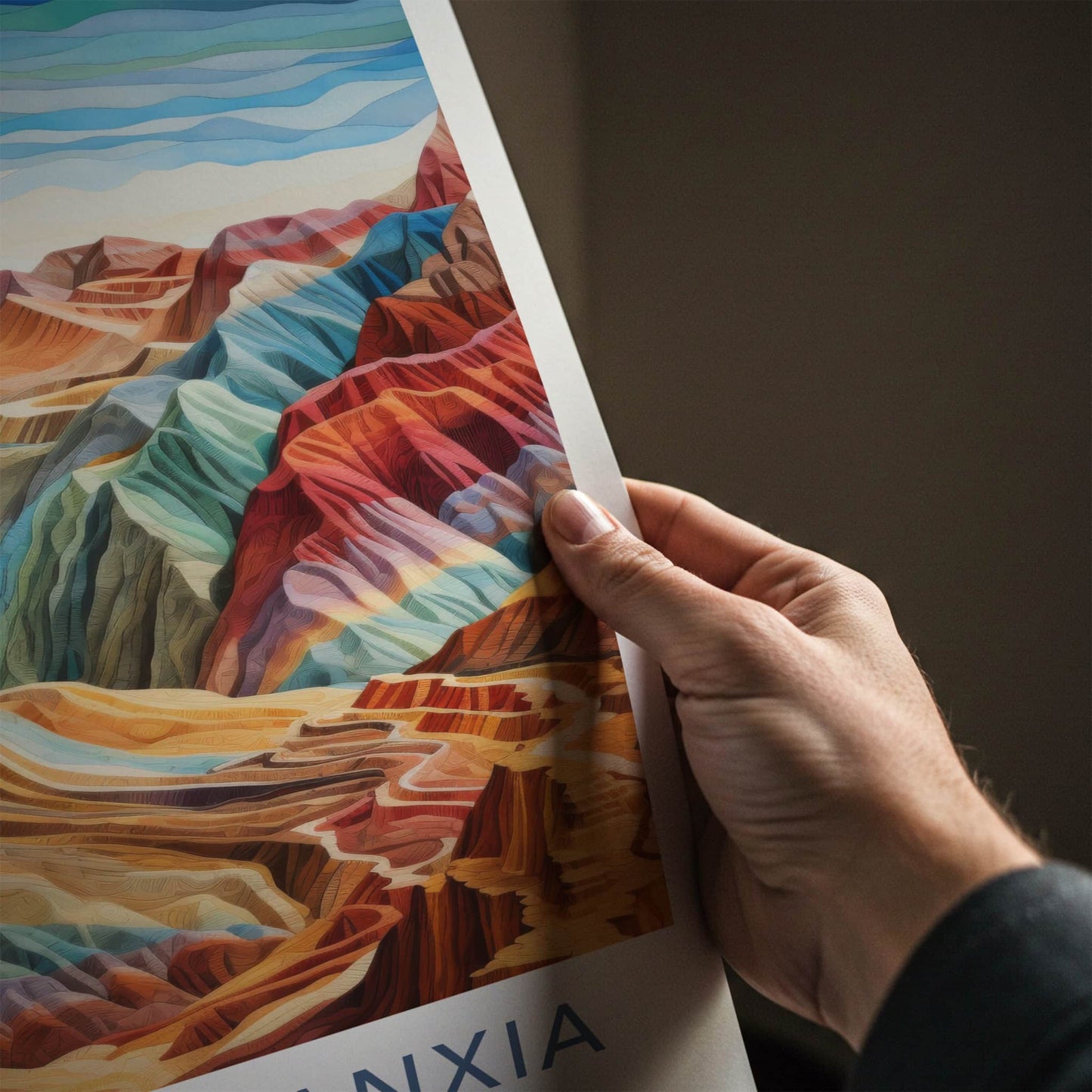 Zhangye Danxia Poster - China Travel Art - Rainbow Layered Mountains Home Decor