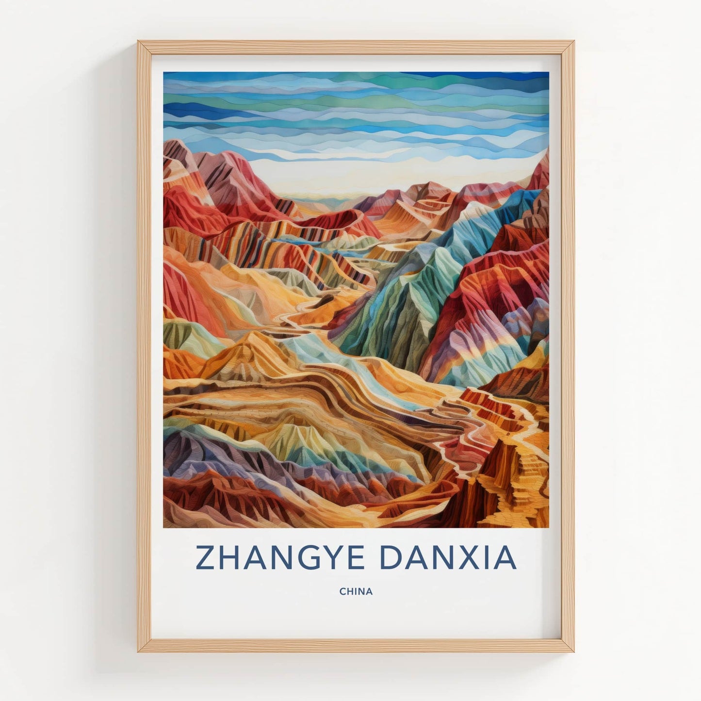 Zhangye Danxia Poster - China Travel Art - Rainbow Layered Mountains Home Decor