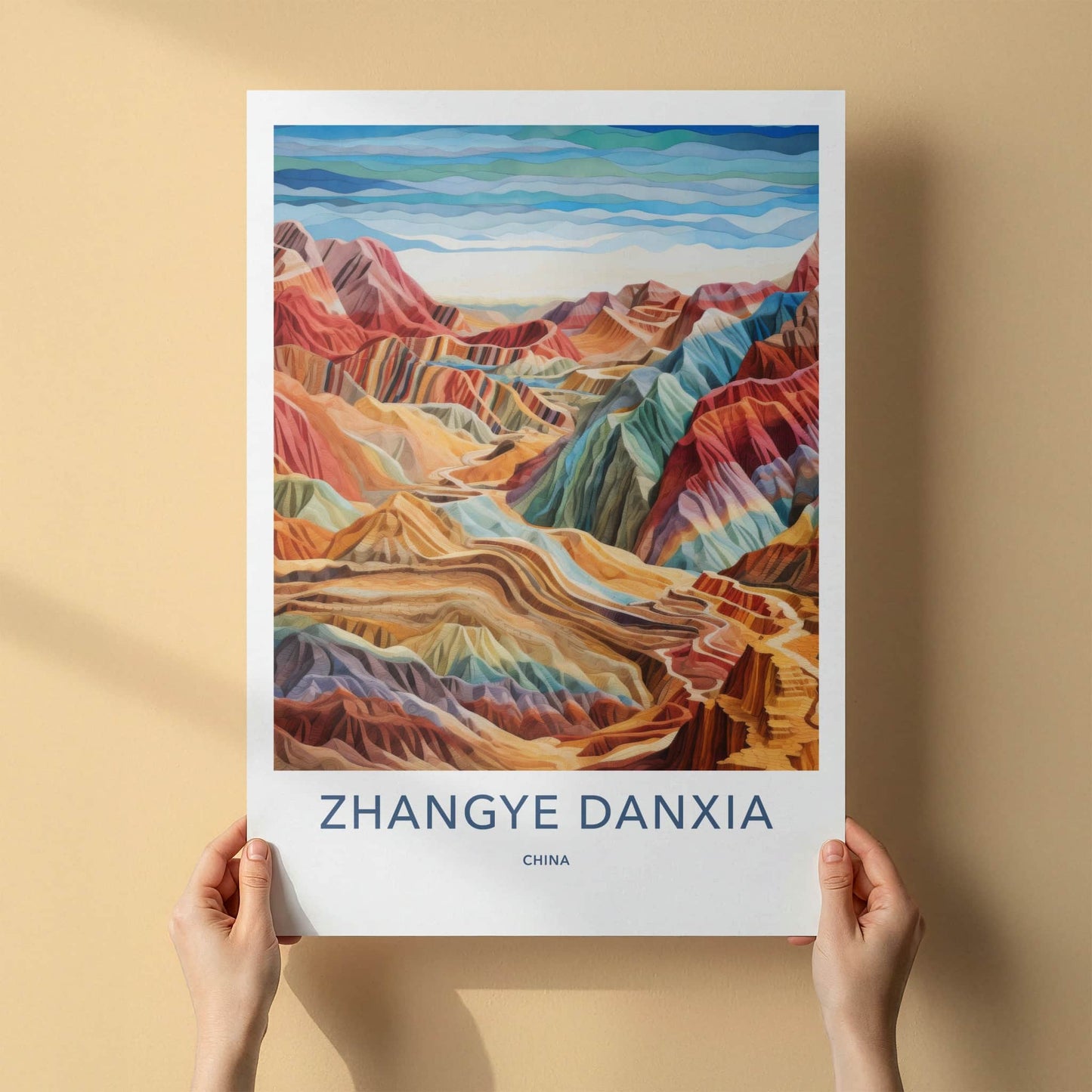 Zhangye Danxia Poster - China Travel Art - Rainbow Layered Mountains Home Decor