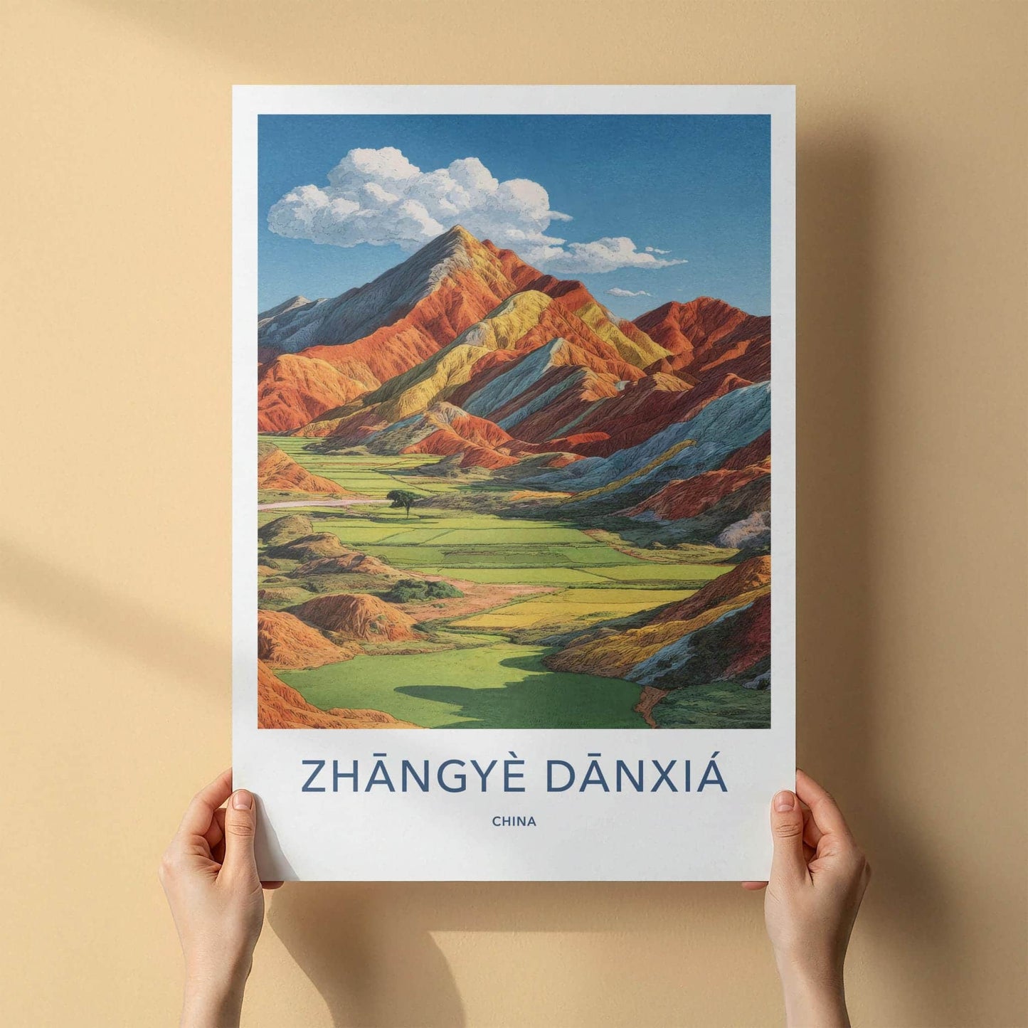 Zhangye Danxia Poster - China Travel Art - Vibrant Mountain Landscape Home Decor