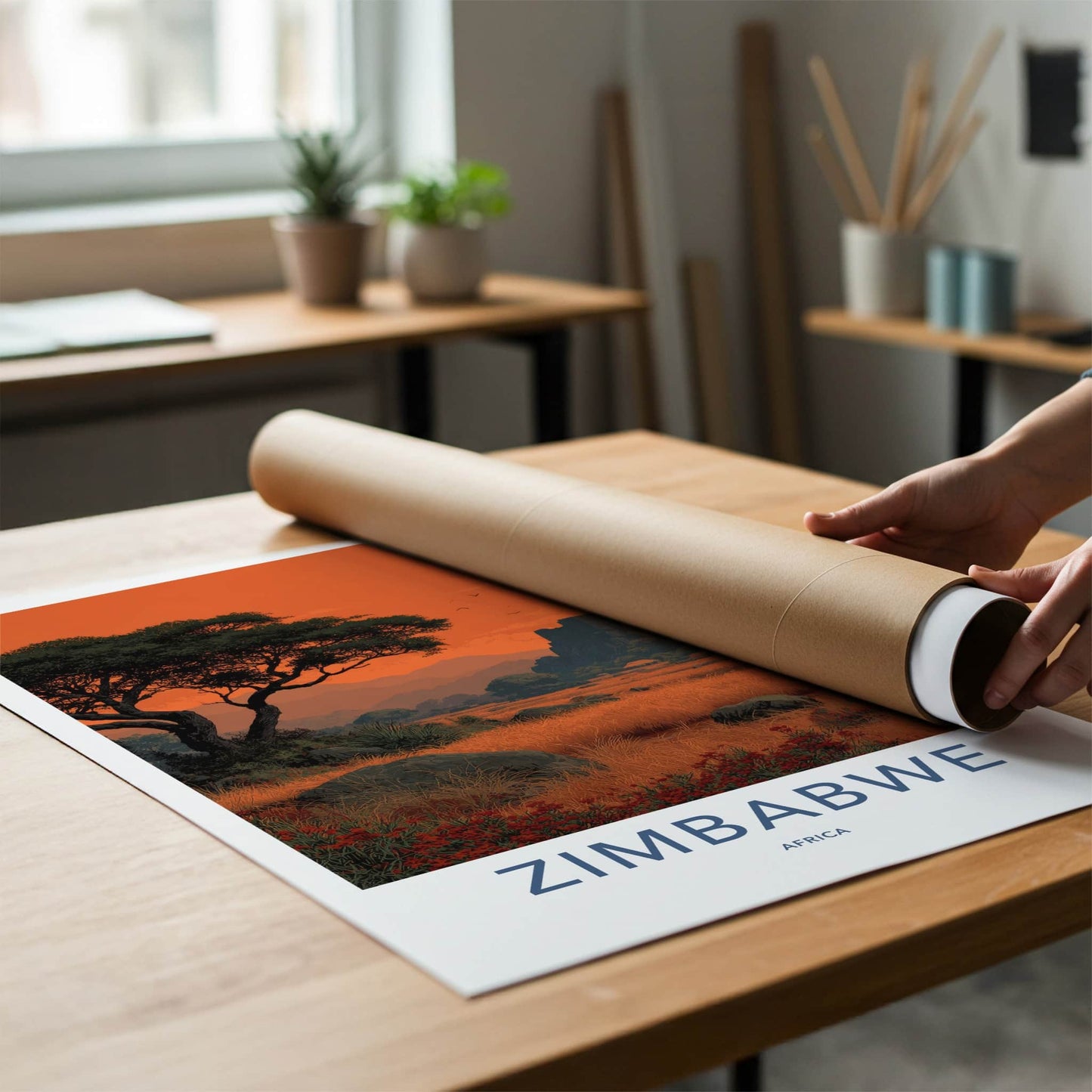 Zimbabwe Poster - Africa Travel Art - Ancient Ruins Sunset Home Decor