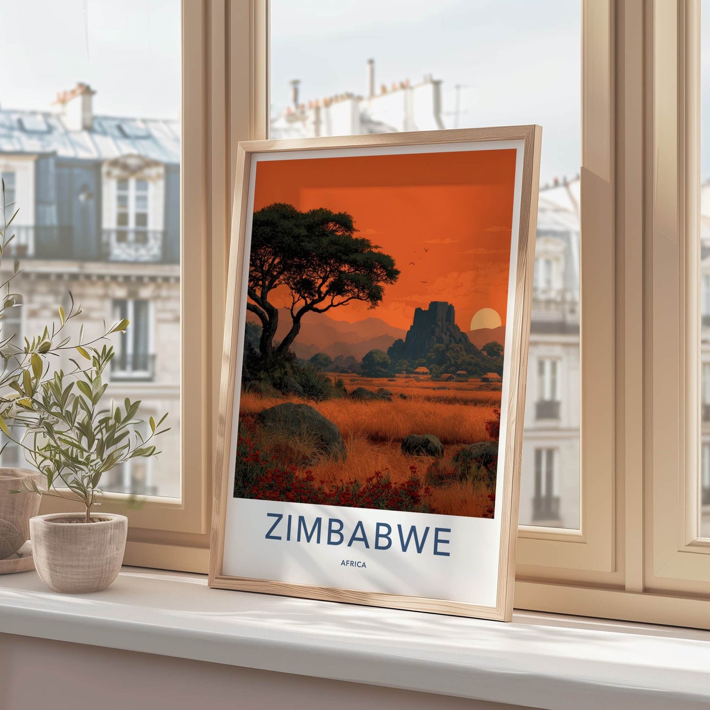 Zimbabwe Poster - Africa Travel Art - Ancient Ruins Sunset Home Decor