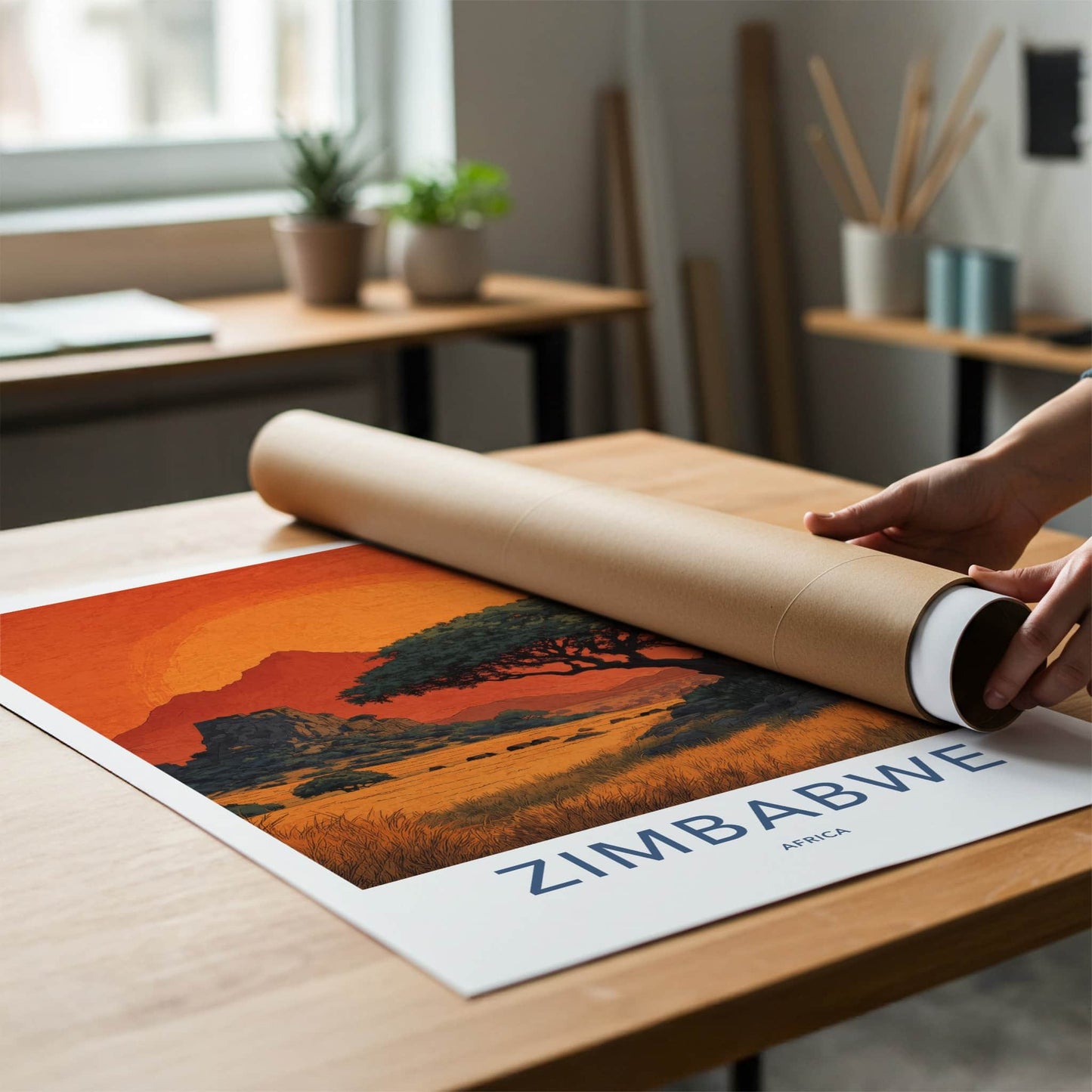 Zimbabwe Poster - Africa Travel Art - Vibrant Sunset Savannah Home Decor