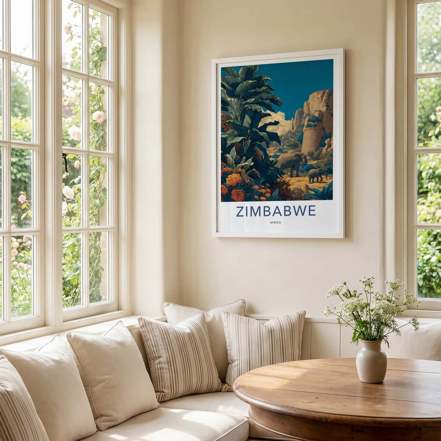 Zimbabwe Poster - Zimbabwe Lush Scene Elephants Home Decor