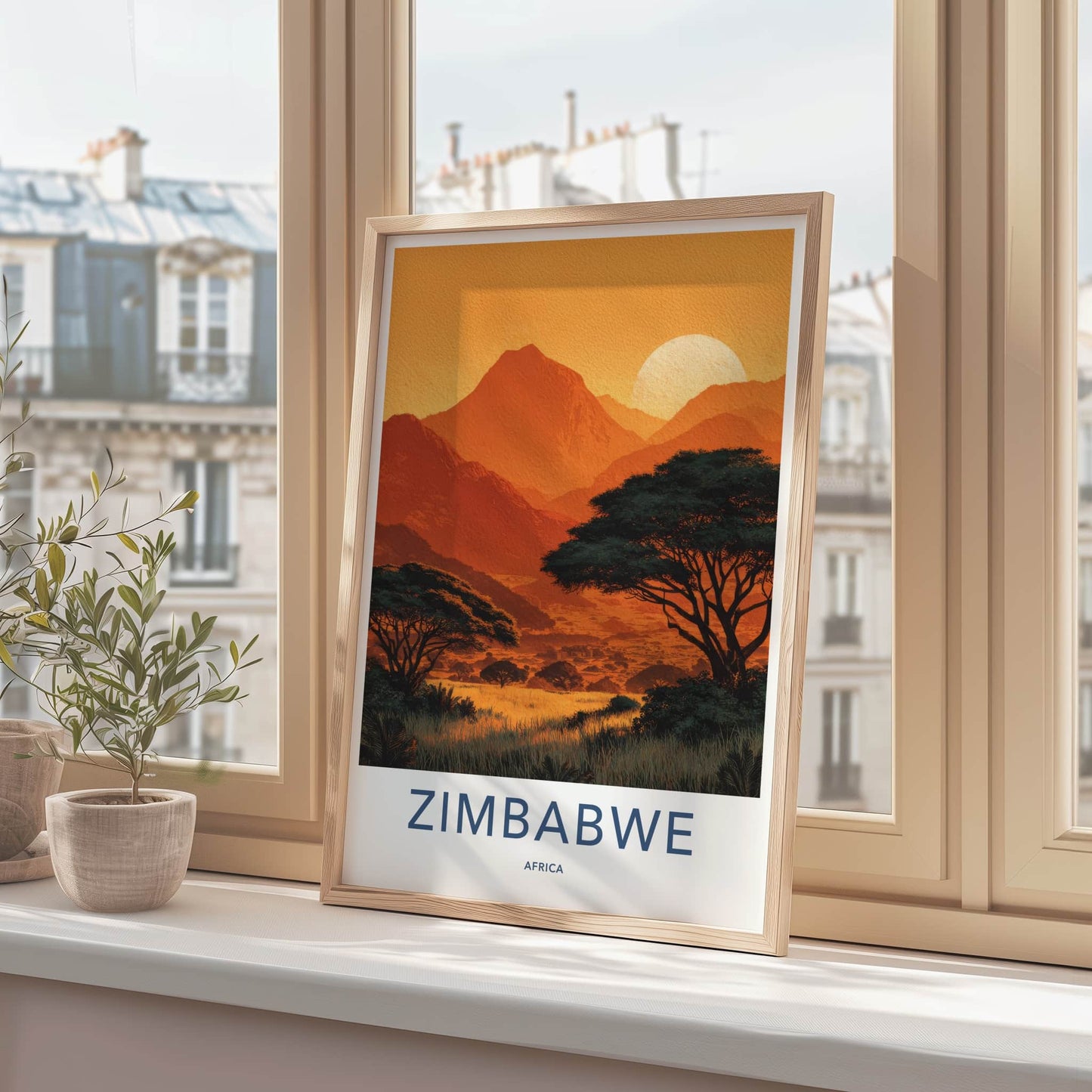Zimbabwe Poster - Zimbabwe Travel Art - Sunset Acacia Trees Home Decor