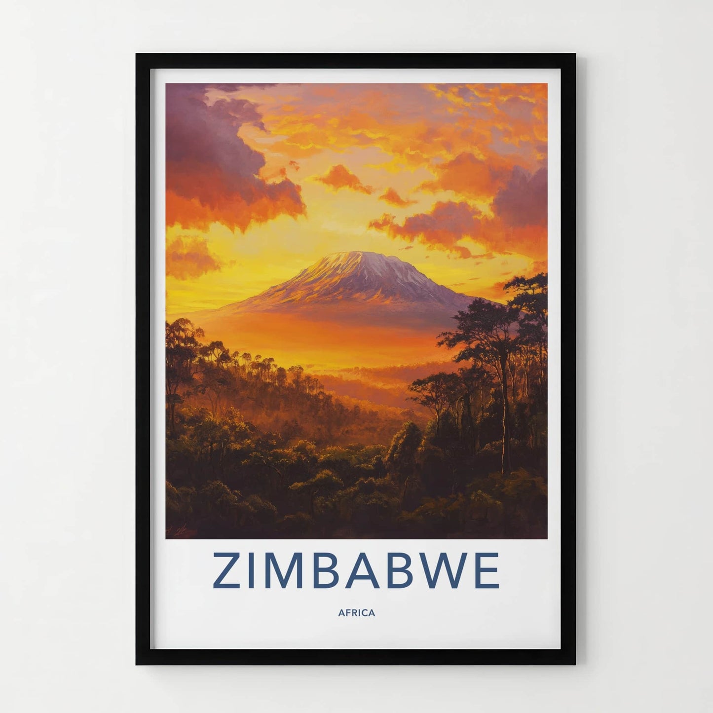 Zimbabwe Poster - Zimbabwe Travel Art - Vibrant Mountain Sunset Home Decor