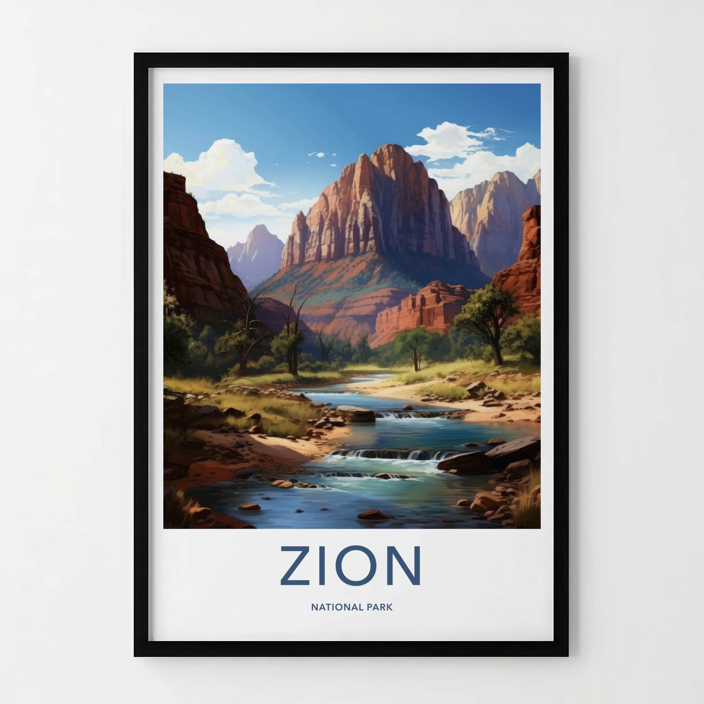 Zion National Park Poster - Utah Framed Print - Red Rock River Lounge Decor