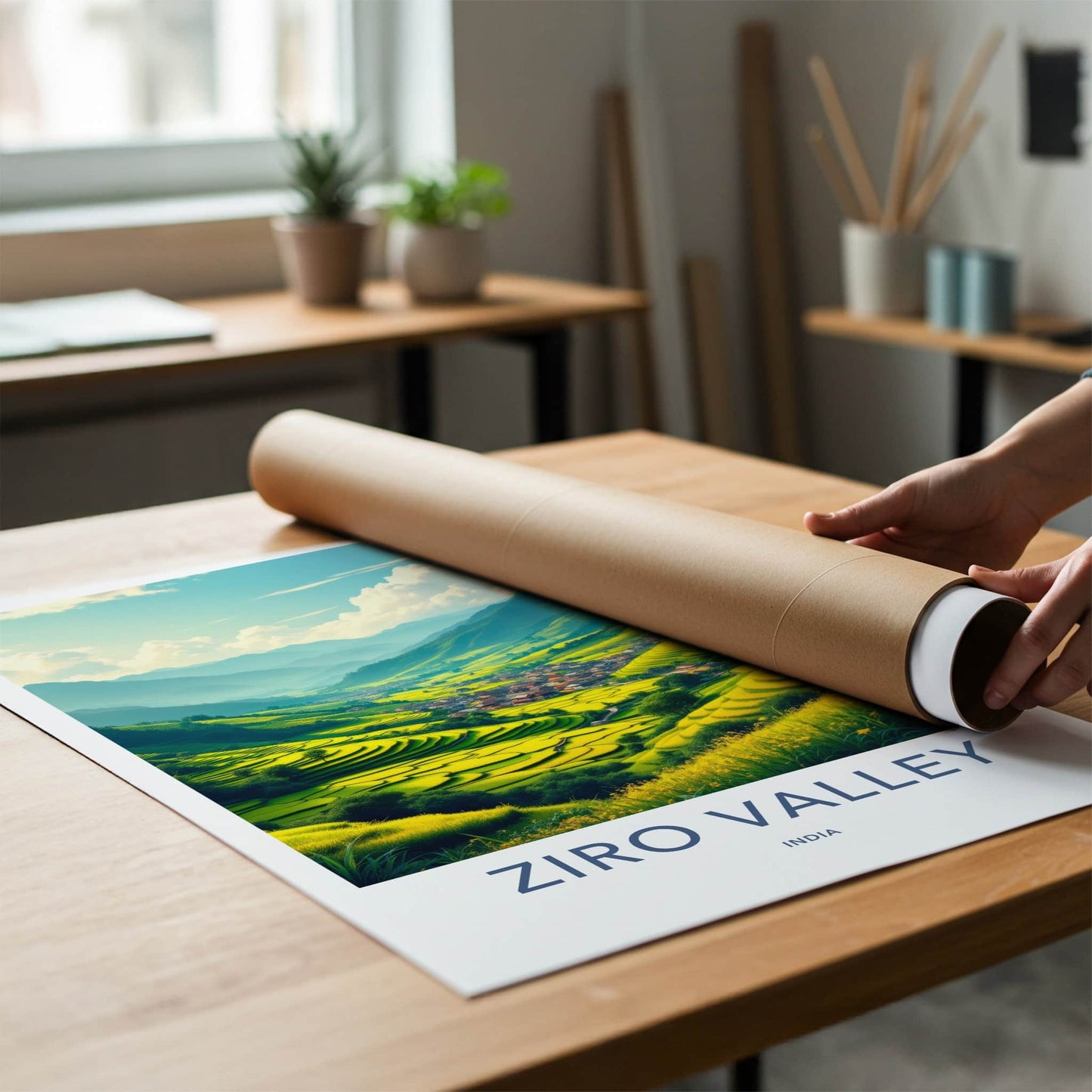 Ziro Valley Poster - India Travel Art - Arunachal Pradesh Green Paddy Fields Home Decor