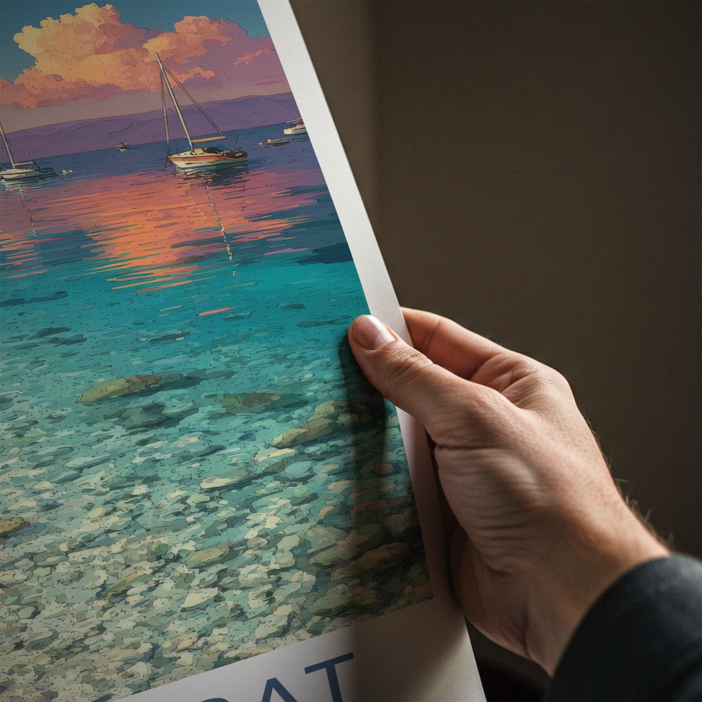 Zlatni Rat Poster - Croatia Travel Art - Calm Water Sailboats Wall Decor