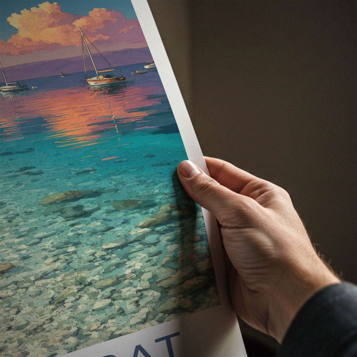 Zlatni Rat Poster - Croatia Travel Art - Calm Water Sailboats Wall Decor