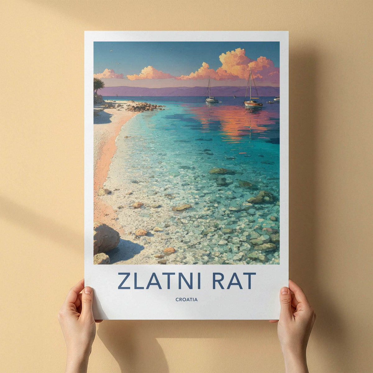 Zlatni Rat Poster - Croatia Travel Art - Calm Water Sailboats Wall Decor
