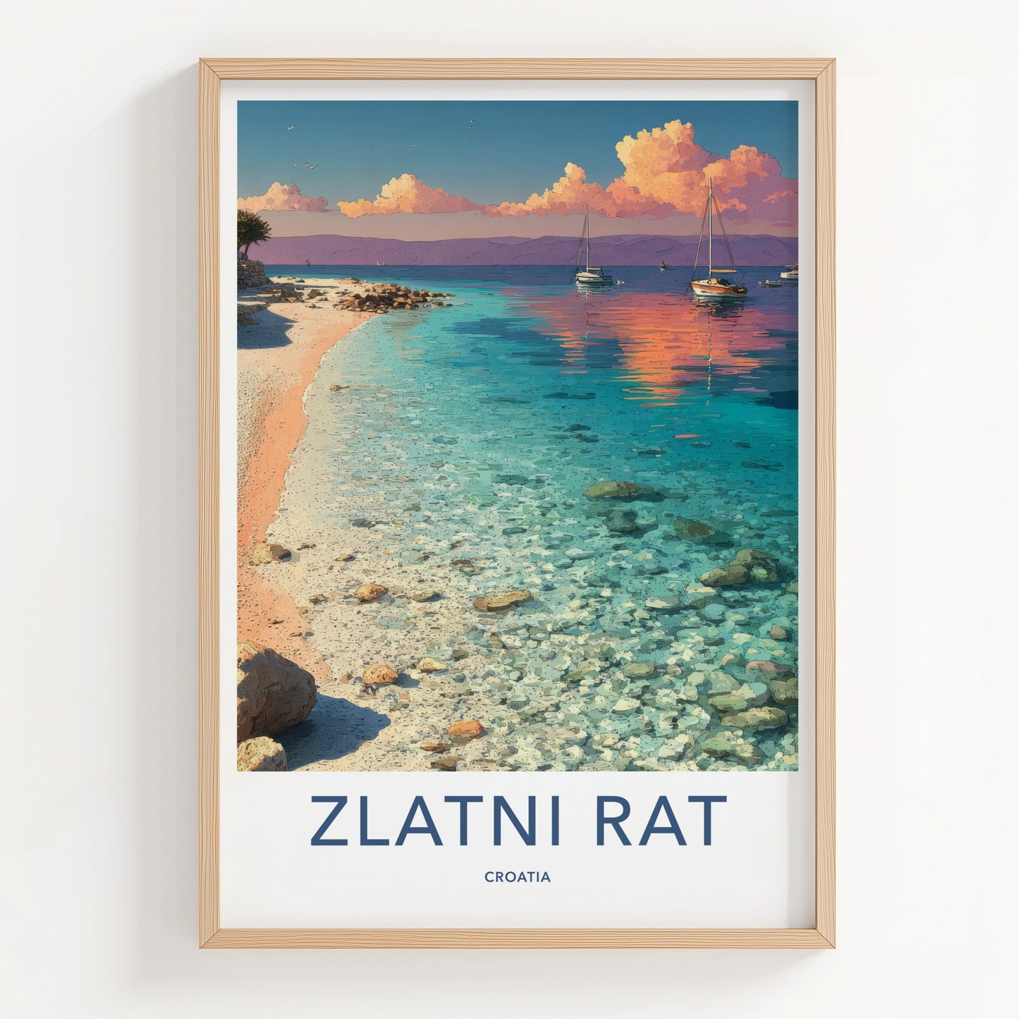 Zlatni Rat Poster - Croatia Travel Art - Calm Water Sailboats Wall Decor