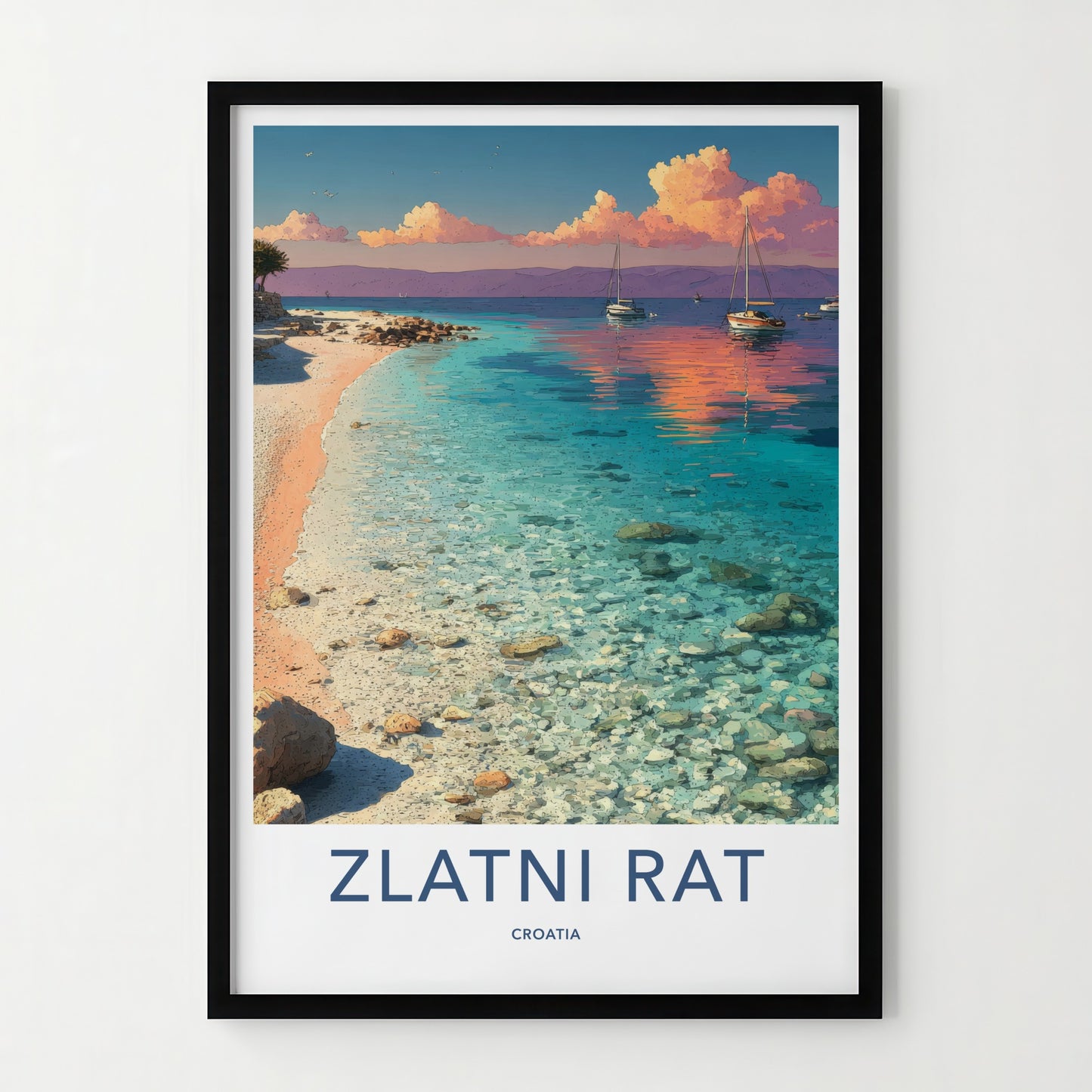 Zlatni Rat Poster - Croatia Travel Art - Calm Water Sailboats Wall Decor