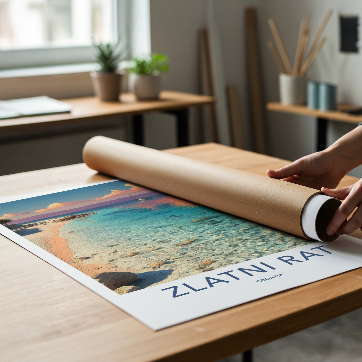 Zlatni Rat Poster - Croatia Travel Art - Calm Water Sailboats Wall Decor