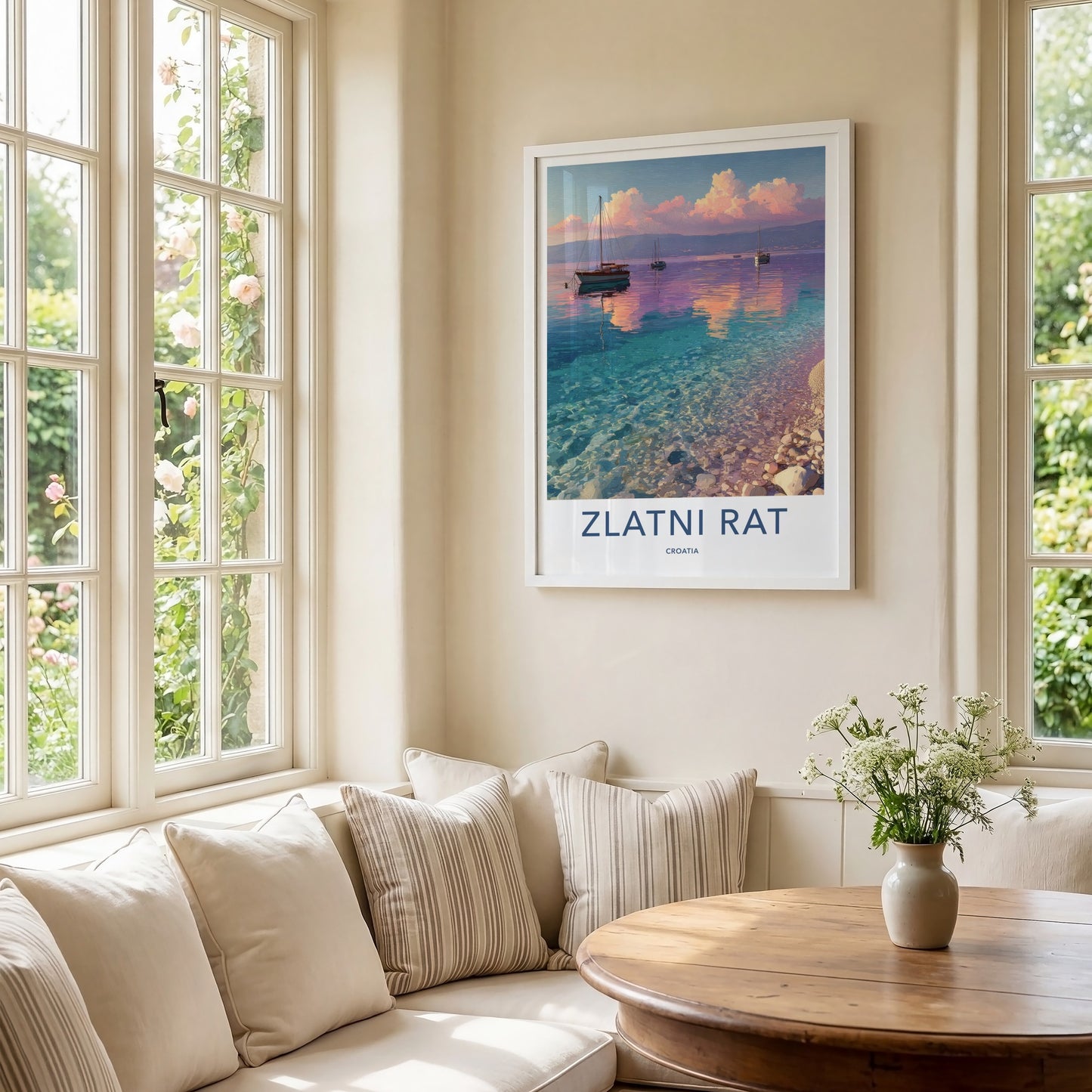 Zlatni Rat Poster - Croatia Travel Print - Coastal Boats Sunset Home Decor