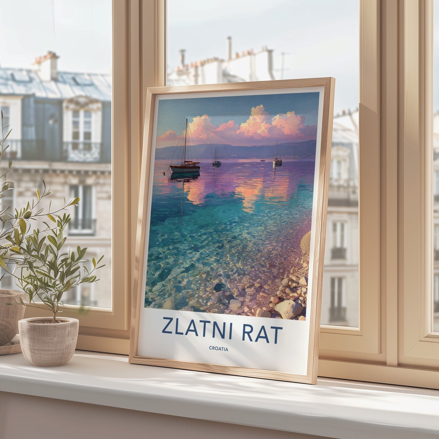 Zlatni Rat Poster - Croatia Travel Print - Coastal Boats Sunset Home Decor