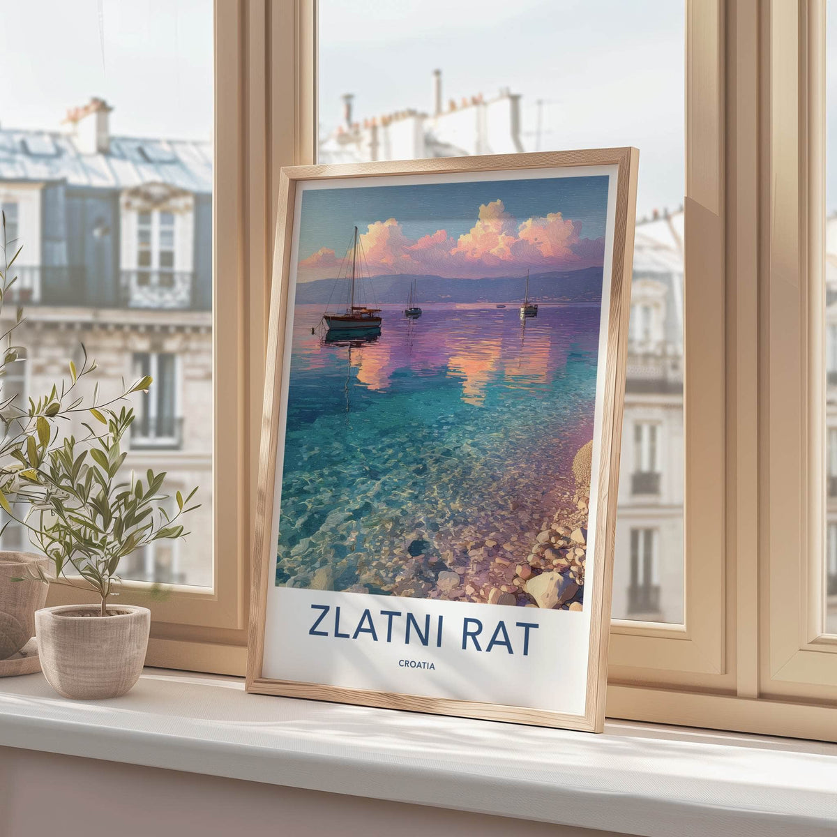 Zlatni Rat Poster - Croatia Travel Print - Coastal Boats Sunset Home Decor