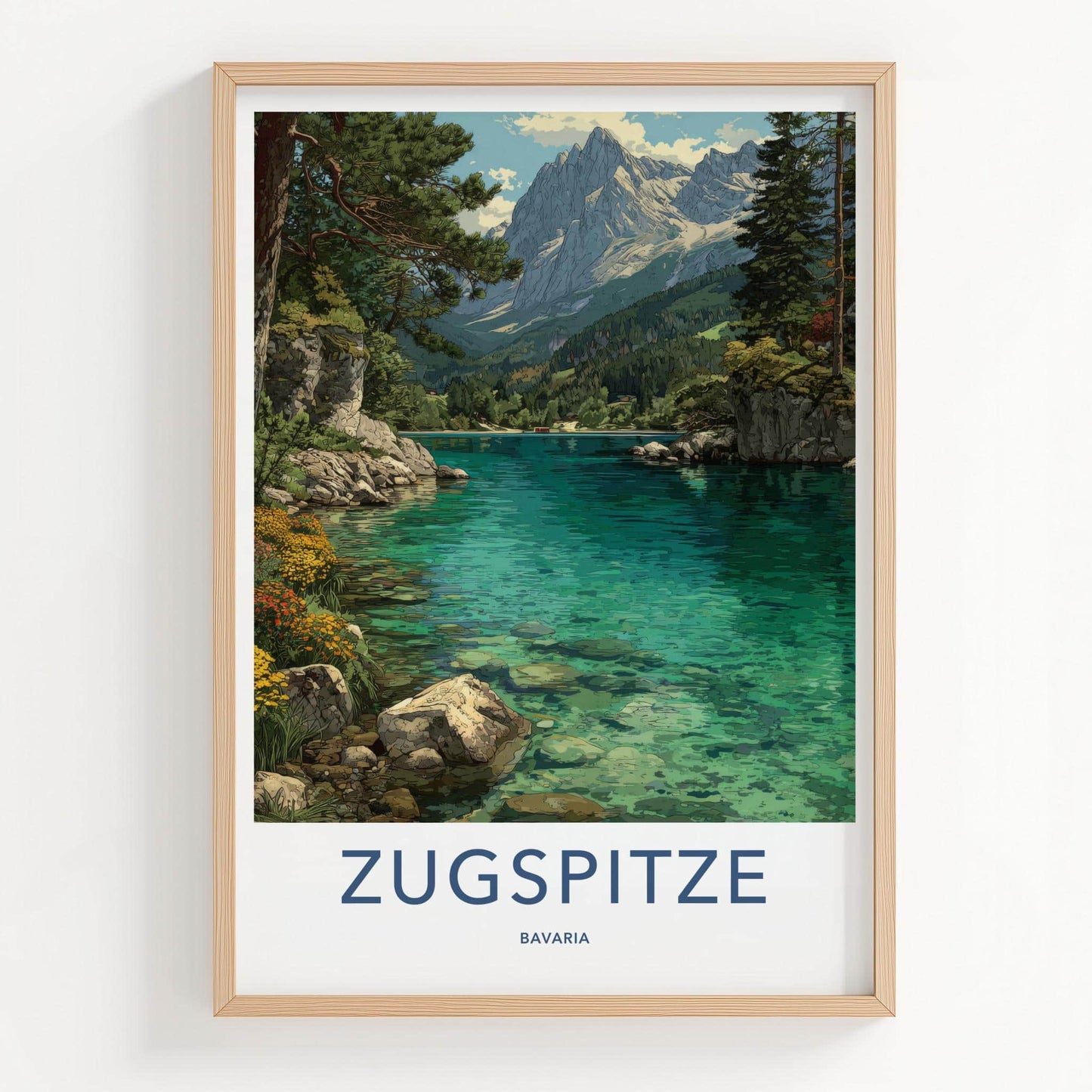 Zugspitze Poster - Germany Travel Art - Clear Mountain Lake Home Decor