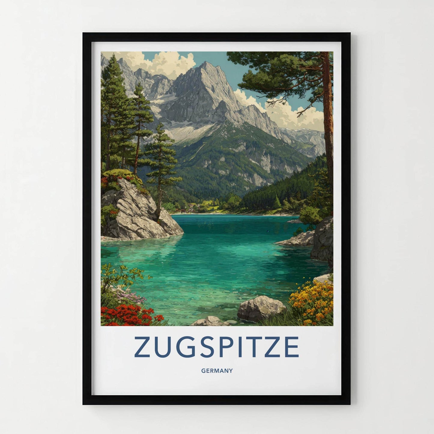 Zugspitze Poster - Germany Travel Art - Majestic Mountain Lake Wall Decor