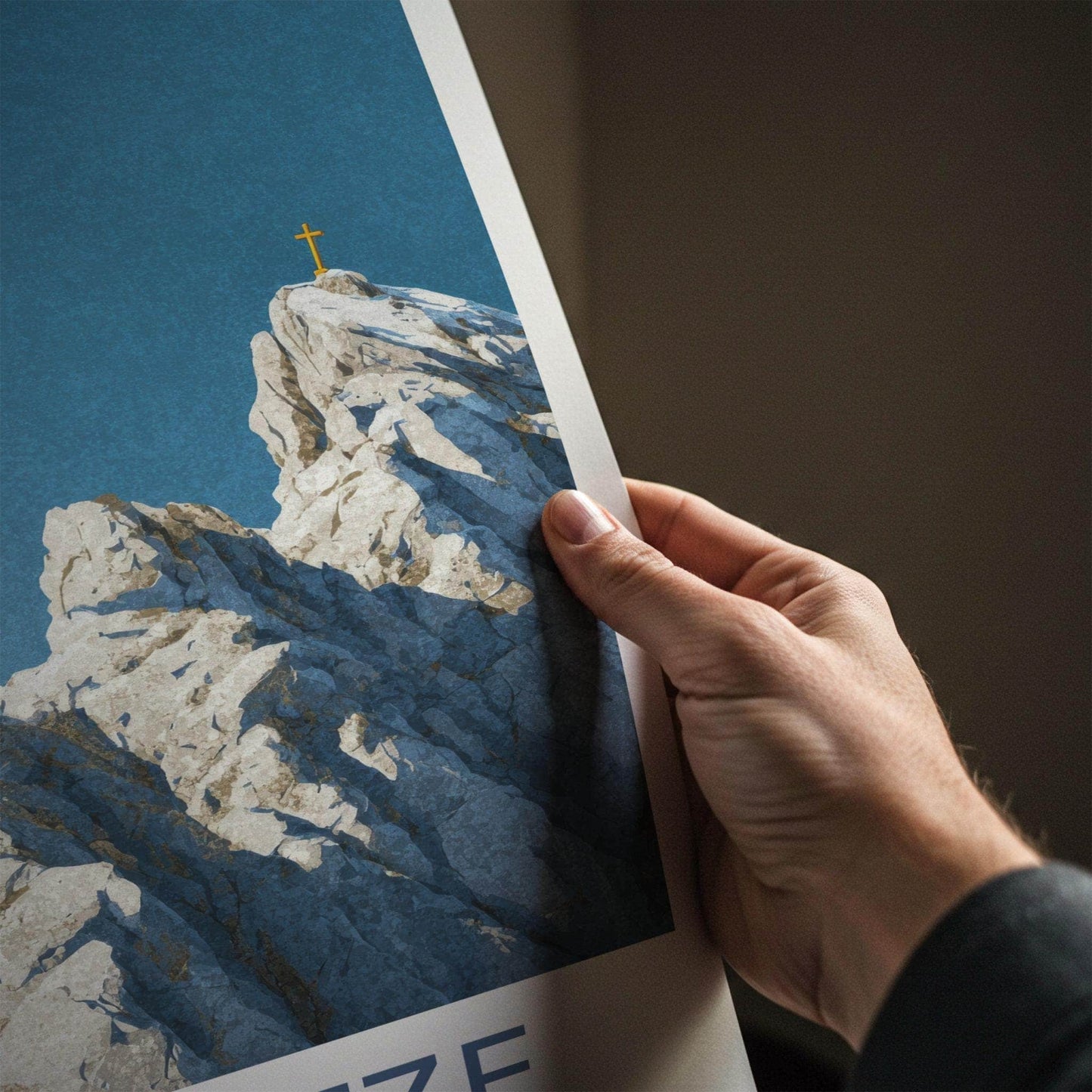 Zugspitze Poster - Germany Travel Art - Mountain Peak Cross Wall Decor