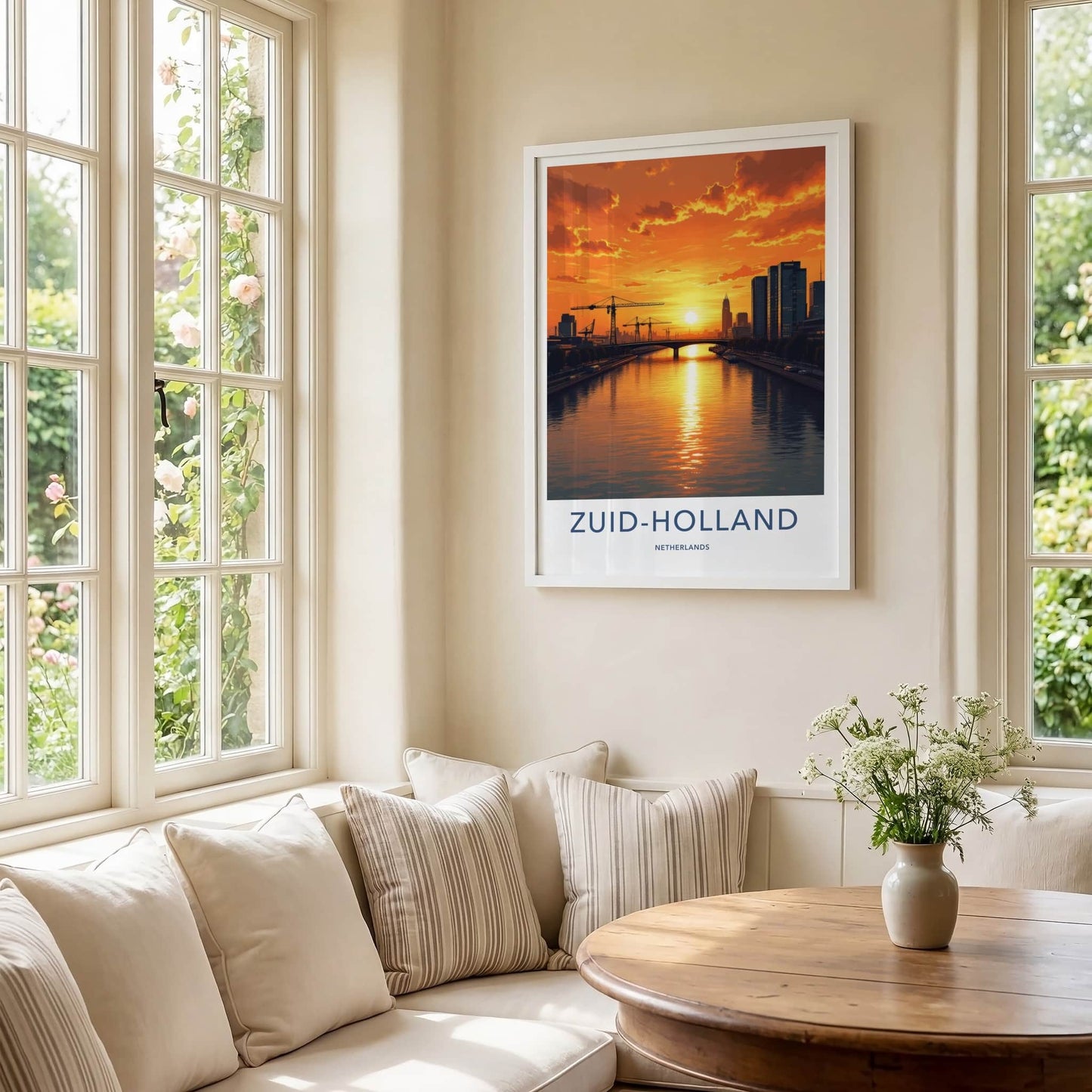 ZUID-HOLLAND Poster - NETHERLANDS Travel Art - Vibrant Sunset Reflections Home Decor