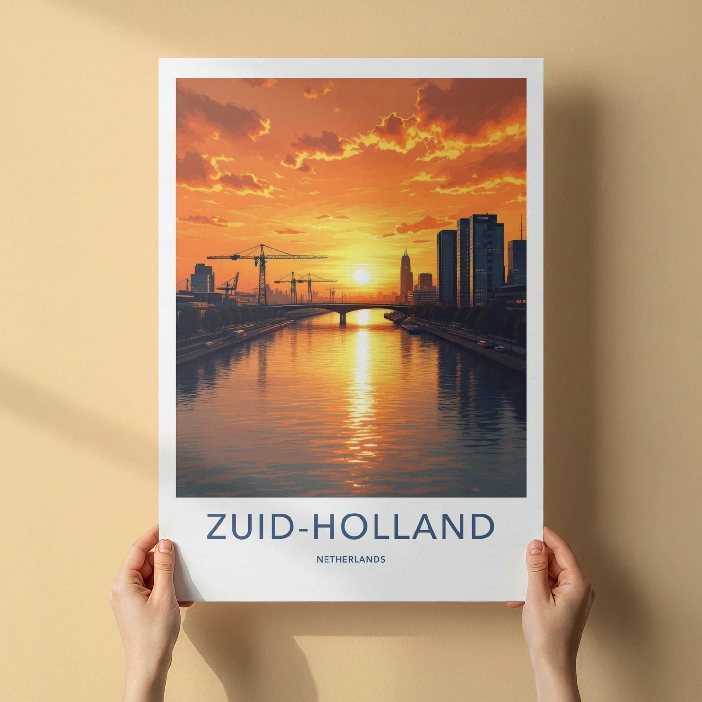 ZUID-HOLLAND Poster - NETHERLANDS Travel Art - Vibrant Sunset Reflections Home Decor