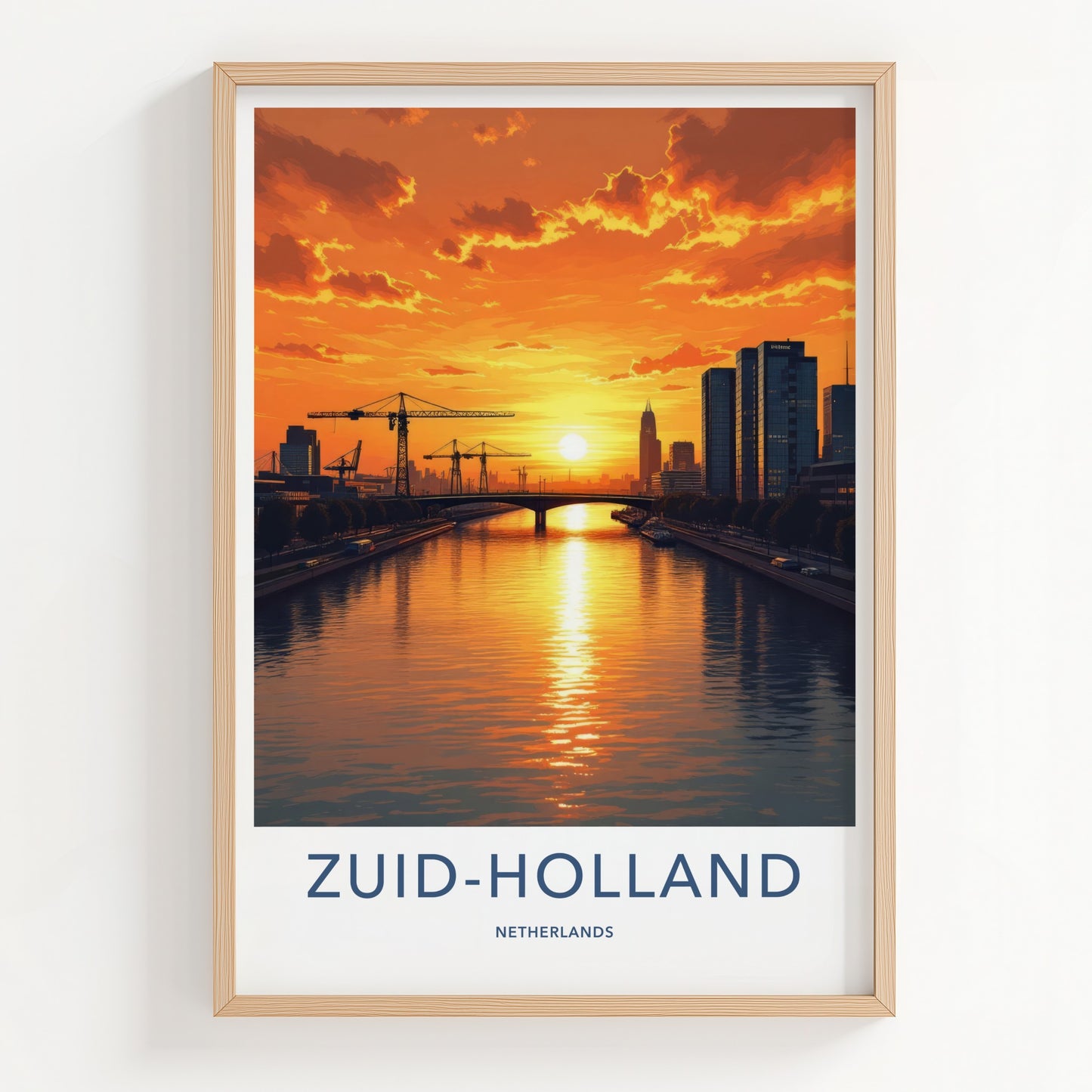 ZUID-HOLLAND Poster - NETHERLANDS Travel Art - Vibrant Sunset Reflections Home Decor