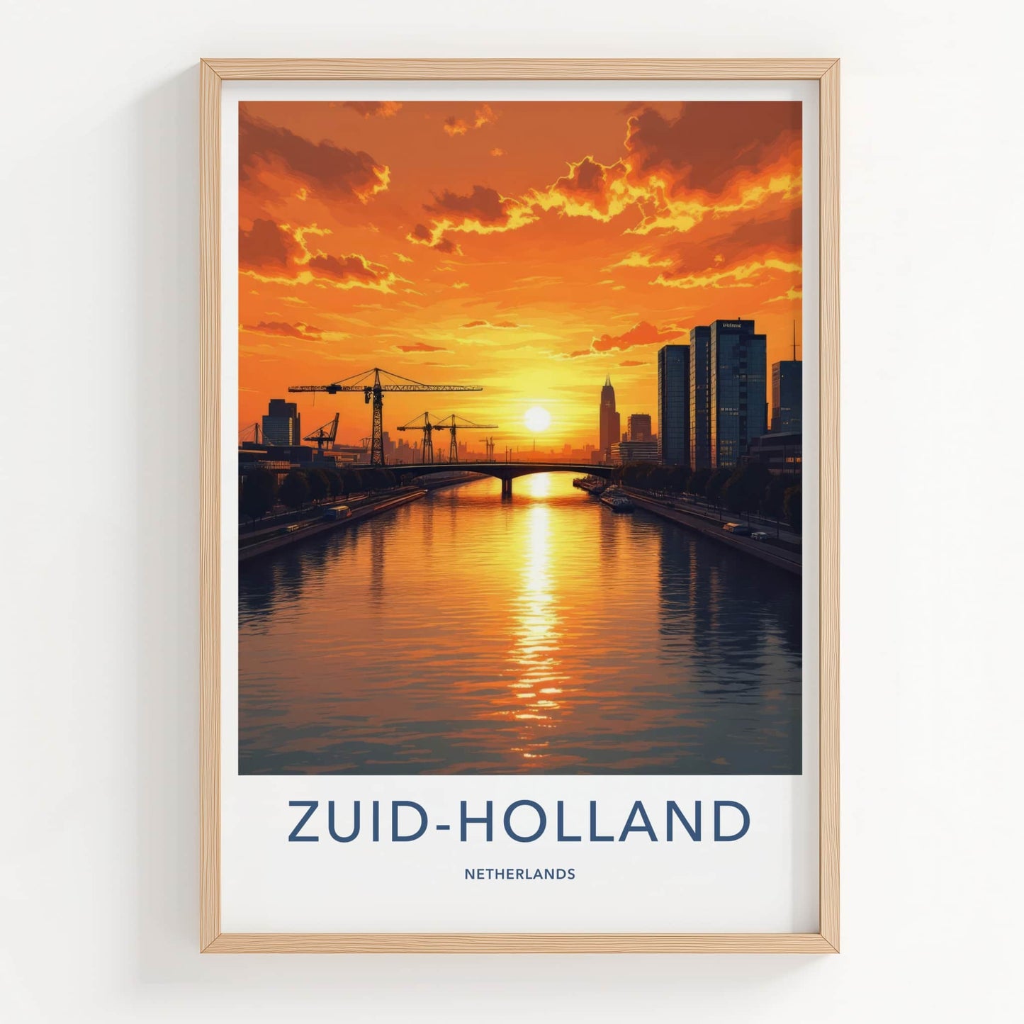 ZUID-HOLLAND Poster - NETHERLANDS Travel Art - Vibrant Sunset Reflections Home Decor