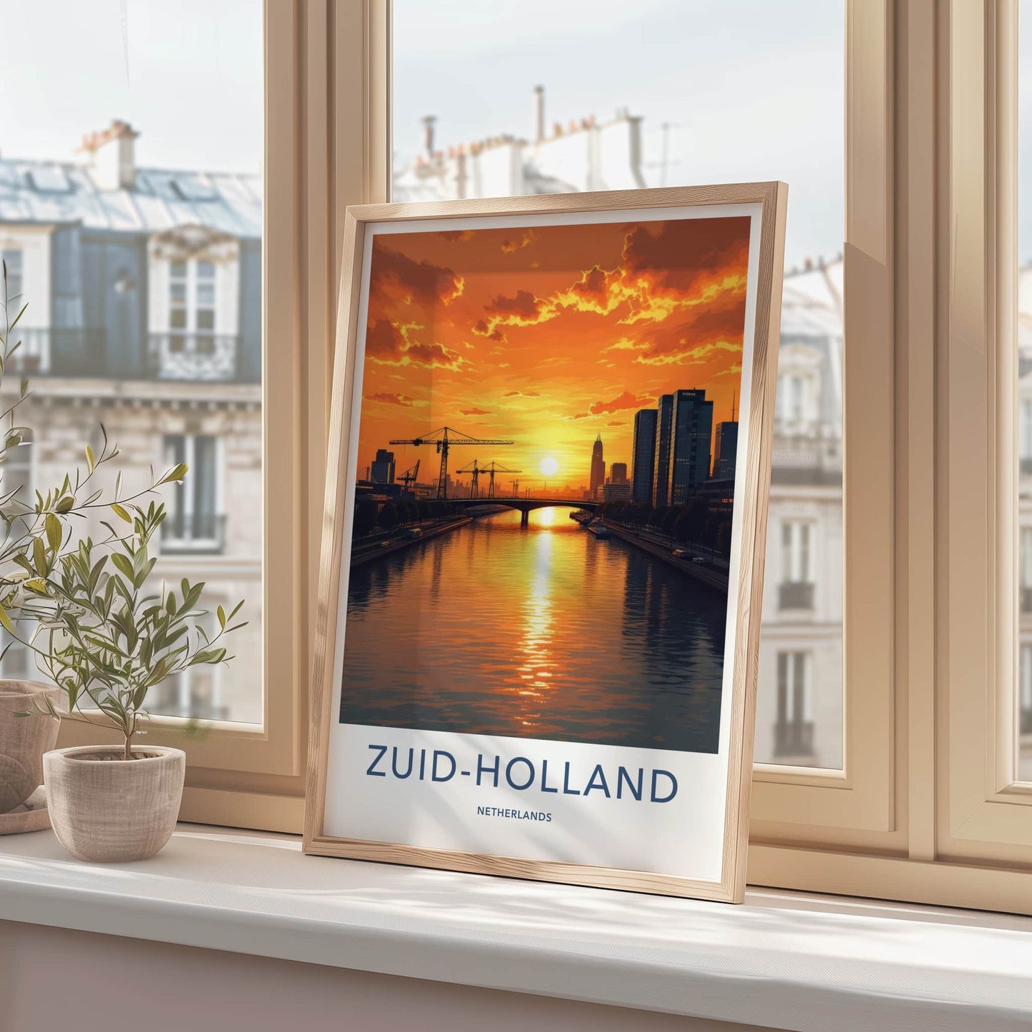 ZUID-HOLLAND Poster - NETHERLANDS Travel Art - Vibrant Sunset Reflections Home Decor