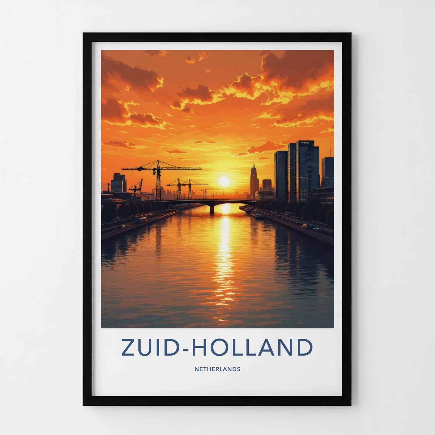 ZUID-HOLLAND Poster - NETHERLANDS Travel Art - Vibrant Sunset Reflections Home Decor