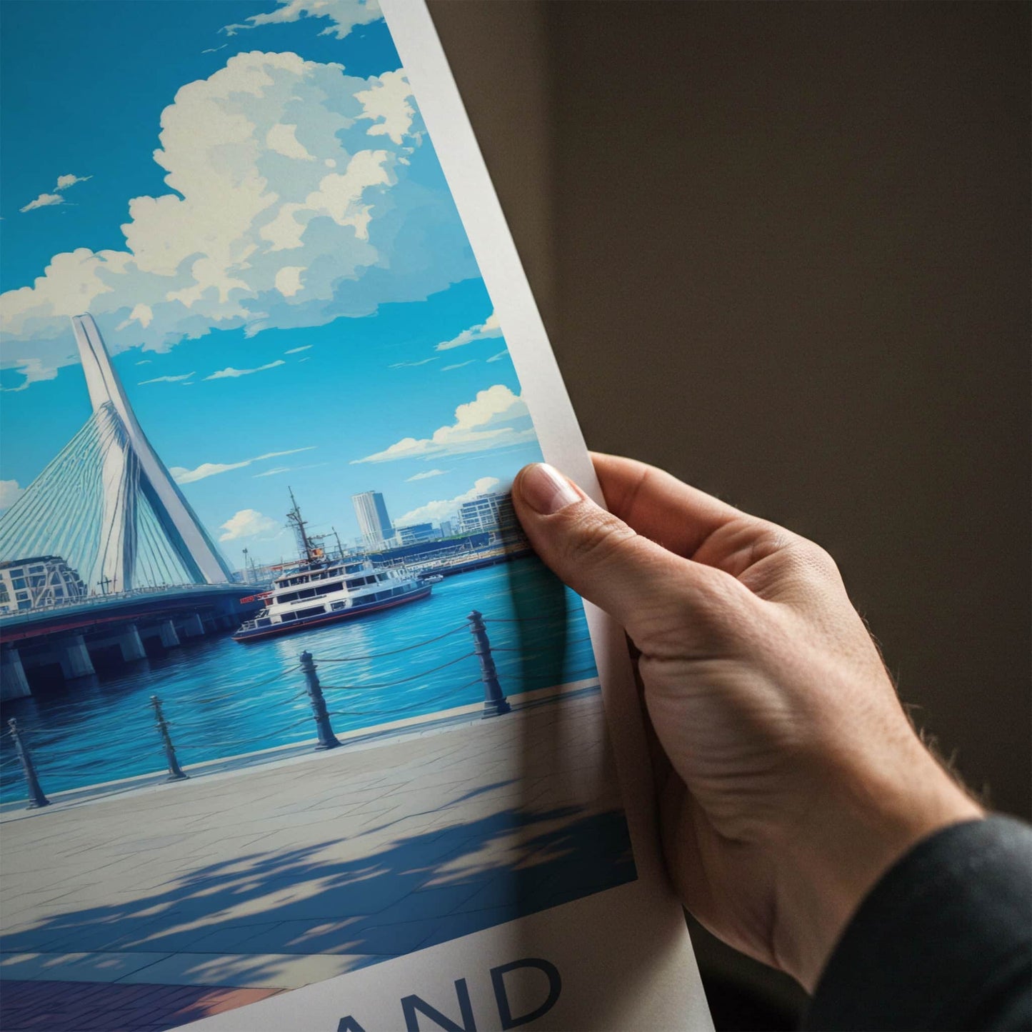 Zuid-Holland Poster - Netherlands Travel Print - Modern Bridge Waterfront Home Decor