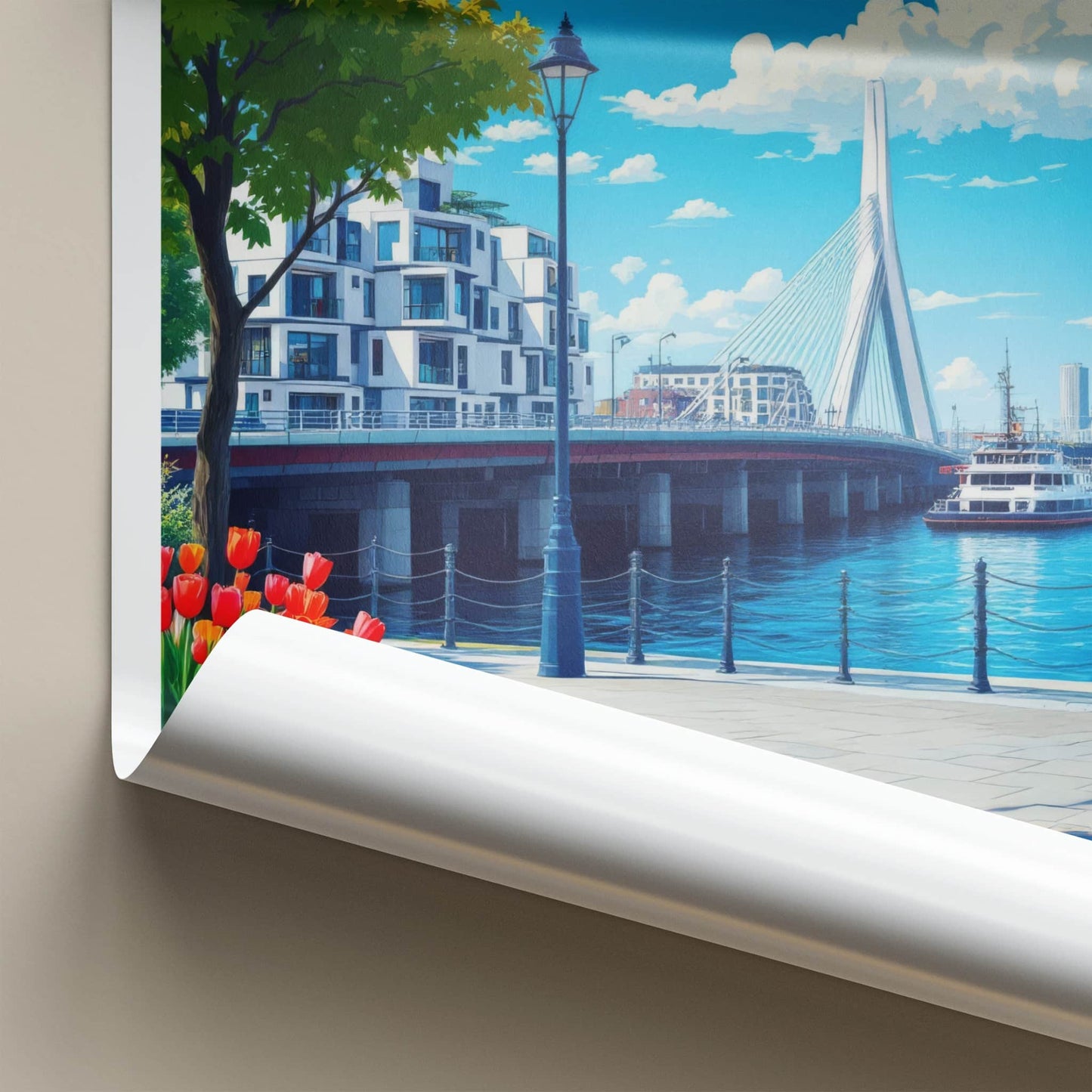 Zuid-Holland Poster - Netherlands Travel Print - Modern Bridge Waterfront Home Decor