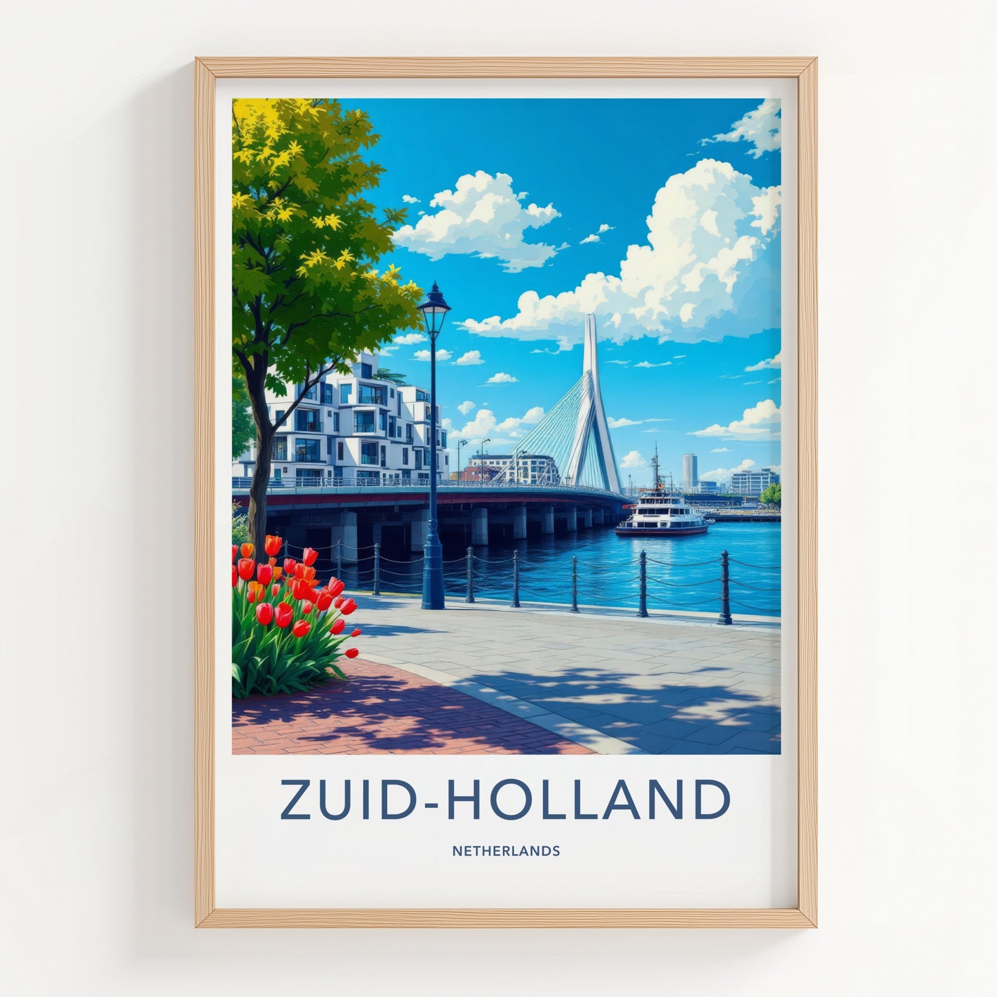 Zuid-Holland Poster - Netherlands Travel Print - Modern Bridge Waterfront Home Decor